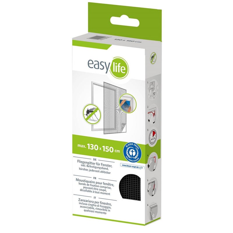Moskitiera na okno Easy Life 130x150 cm, czarna, na rzep