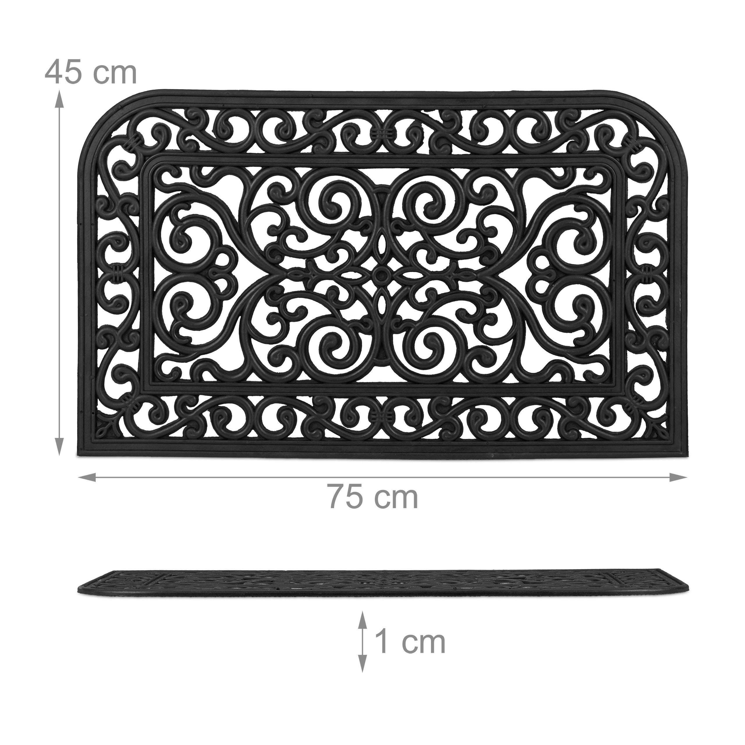 Paillasson caoutchouc, 45x75cm, antidérapant, résistant, caillebotis extérieur, tapis entrée, ornements, noir, Relaxdays - 4