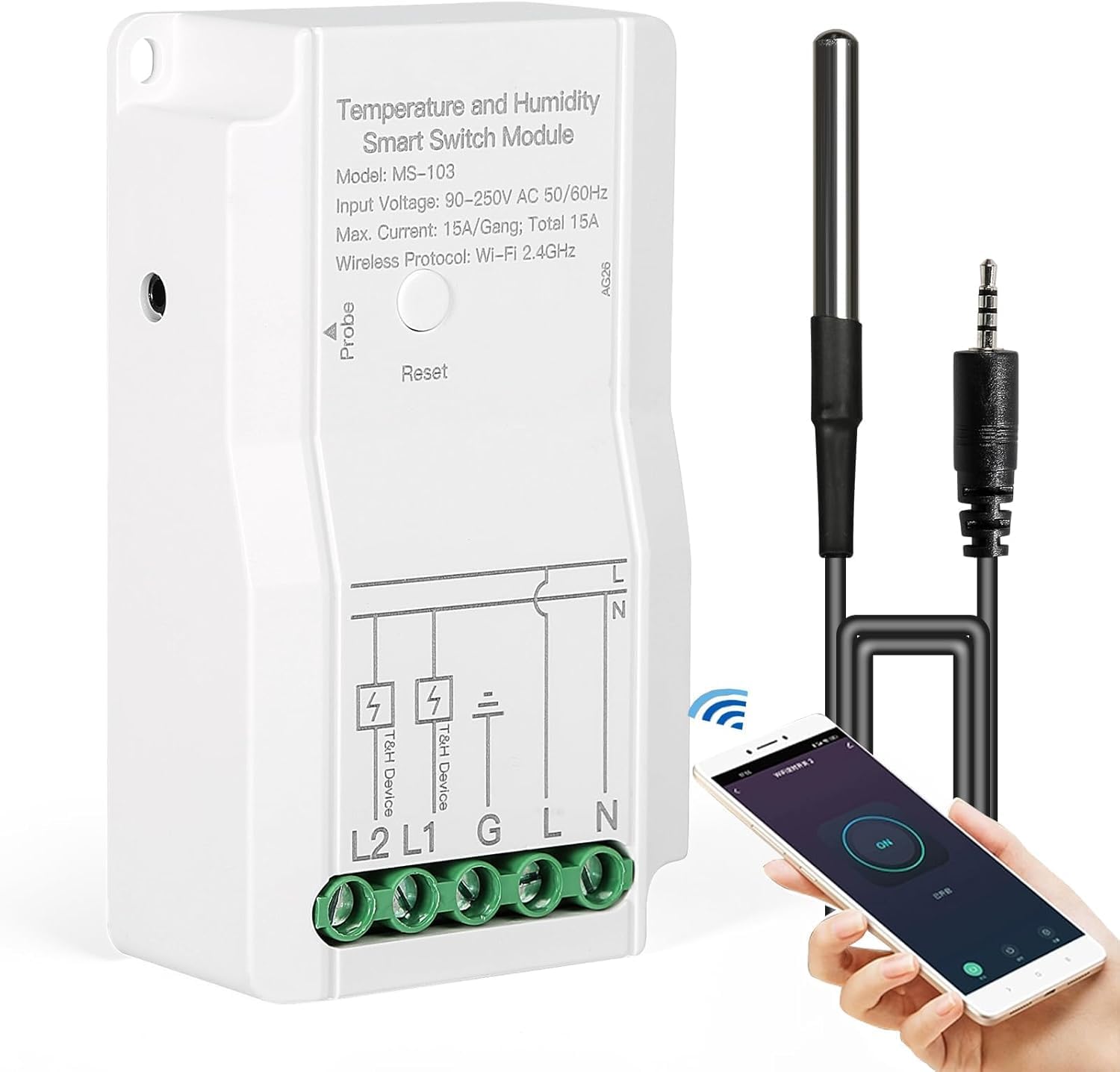 Przełącznik Termostatu WiFi (15A, 2,4 GHz) – Podłączony Czujnik Temperatury, Podwójne Wyjście – Kompatybilny z Tuya Smart Life