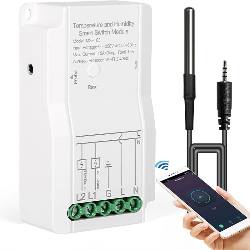 Przełącznik Termostatu WiFi (15A, 2,4 GHz) – Podłączony Czujnik Temperatury, Podwójne Wyjście – Kompatybilny z Tuya Smart Life
