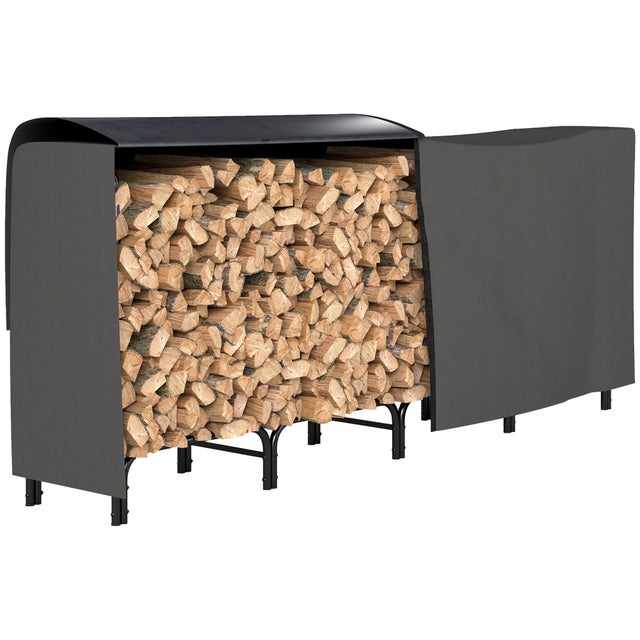 Porte-bûches métallique d’intérieur et d’extérieur, cabane réglable avec sac en toile et housse imperméable, 240x36x99 cm, noir