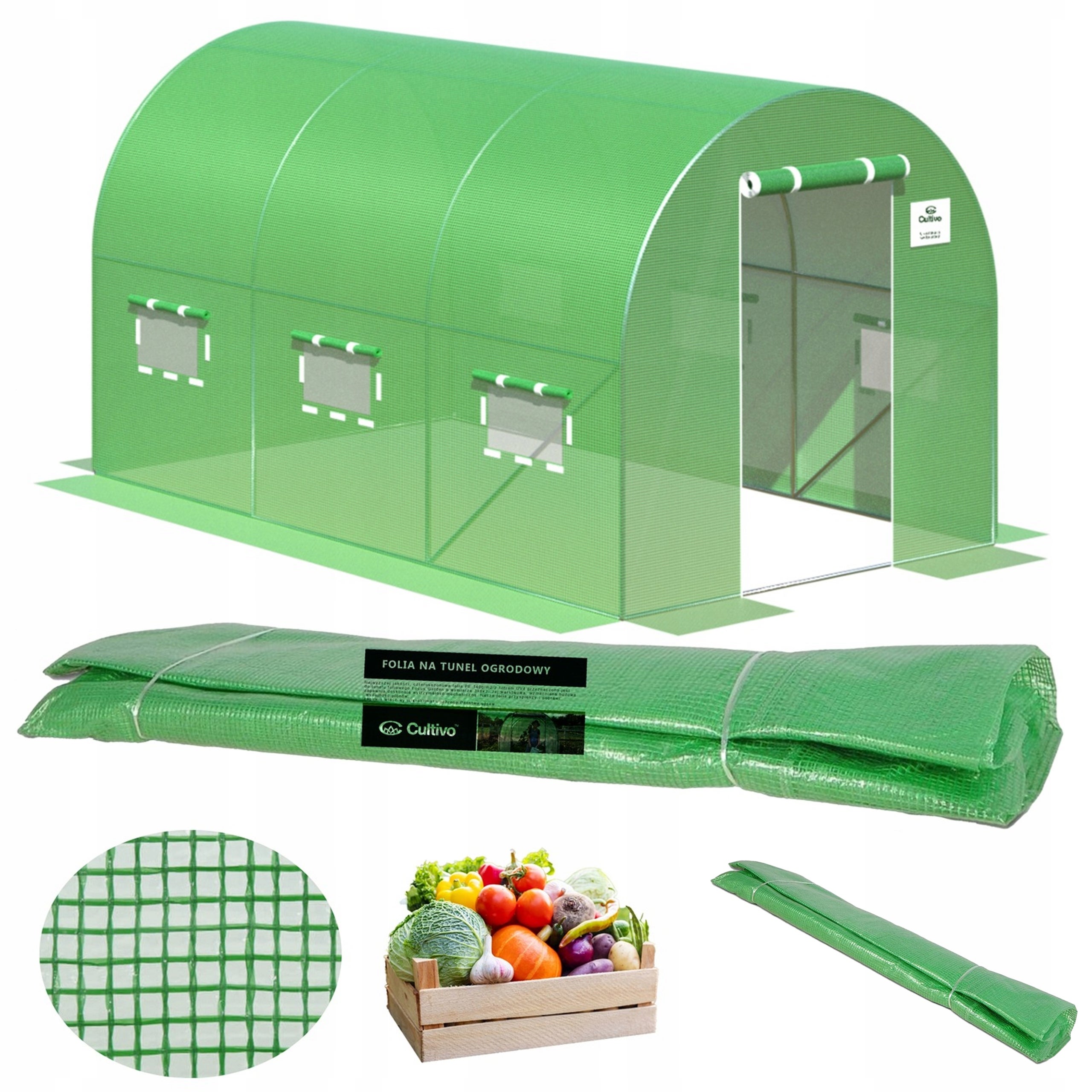 Folia Cultivo Zamienna Na Tunel Ogrodowy Szklarnia 2x3,5x2 Zielony Uv4 Mocna 1 szt