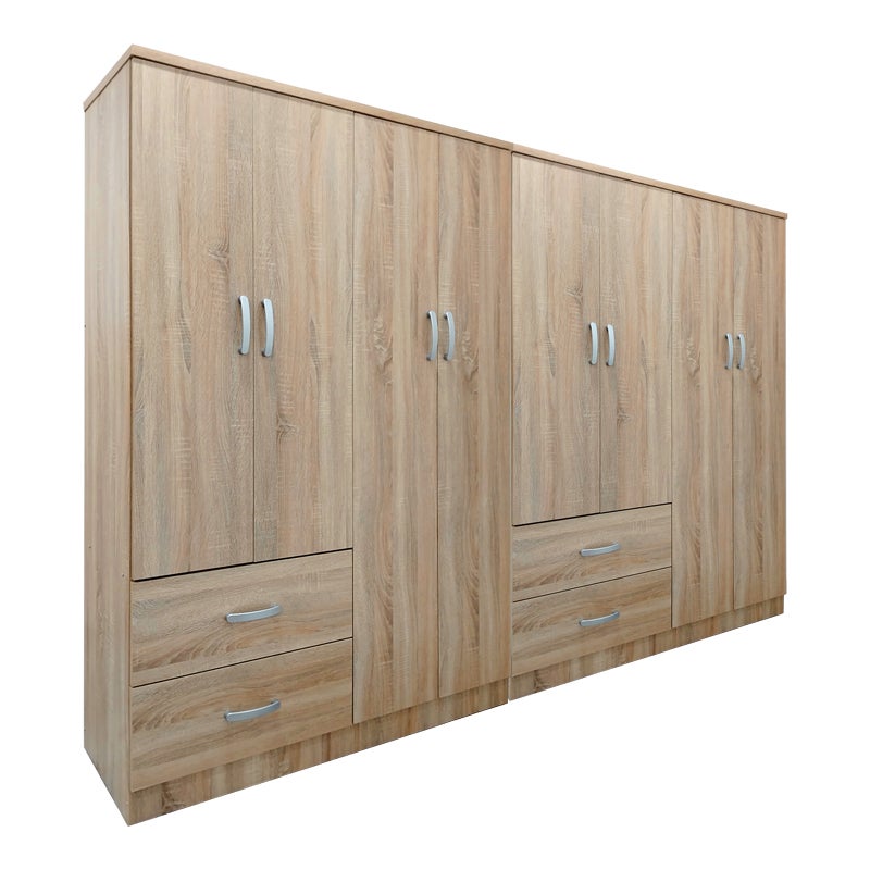 Armario Sonoma 241x42x181 cm | 8 Puertas, 4 Cajones, Barra para Colgar y 8 Estantes | 2 Módulos Independientes | Melamina - 2