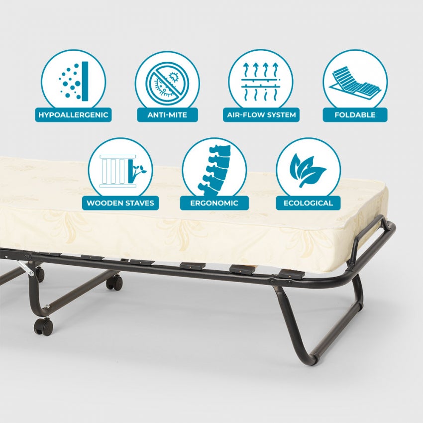 Brandina letto pieghevole con doghe e materasso 80x180cm in microfibra Apollo - Beige - 8
