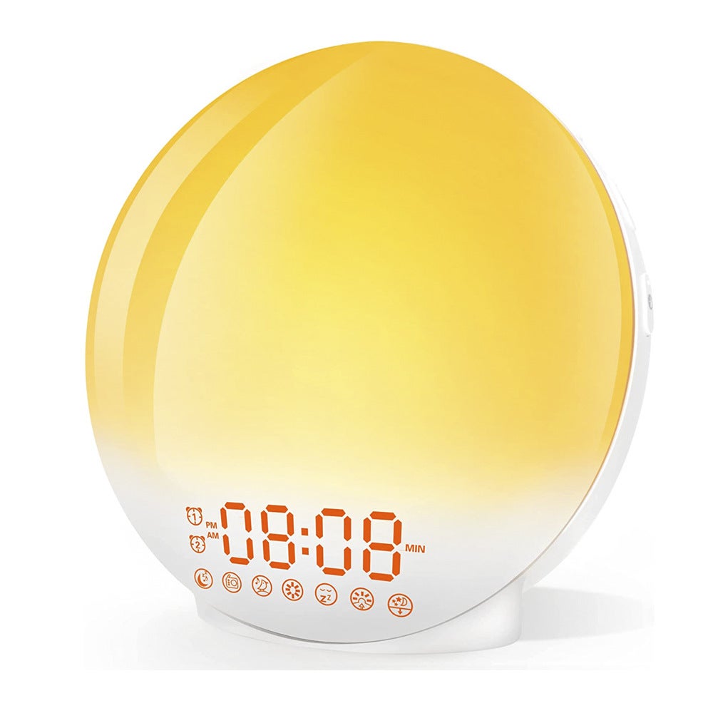 1PC Budzik radiowy LED z budzikiem, poranna jasna lampka nocna, 20 poziomów jasności, symulator świtu i zmierzchu, 2 budziki, 7 dźwięków