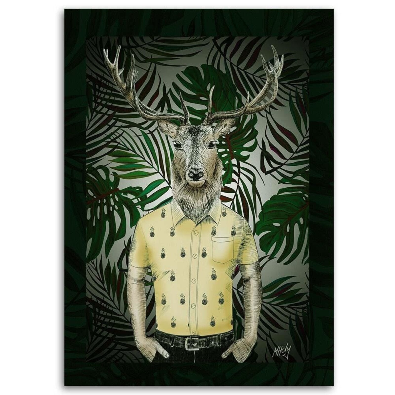 Tableau bois un homme à tête de cerf - 40 x 60 cm - 2