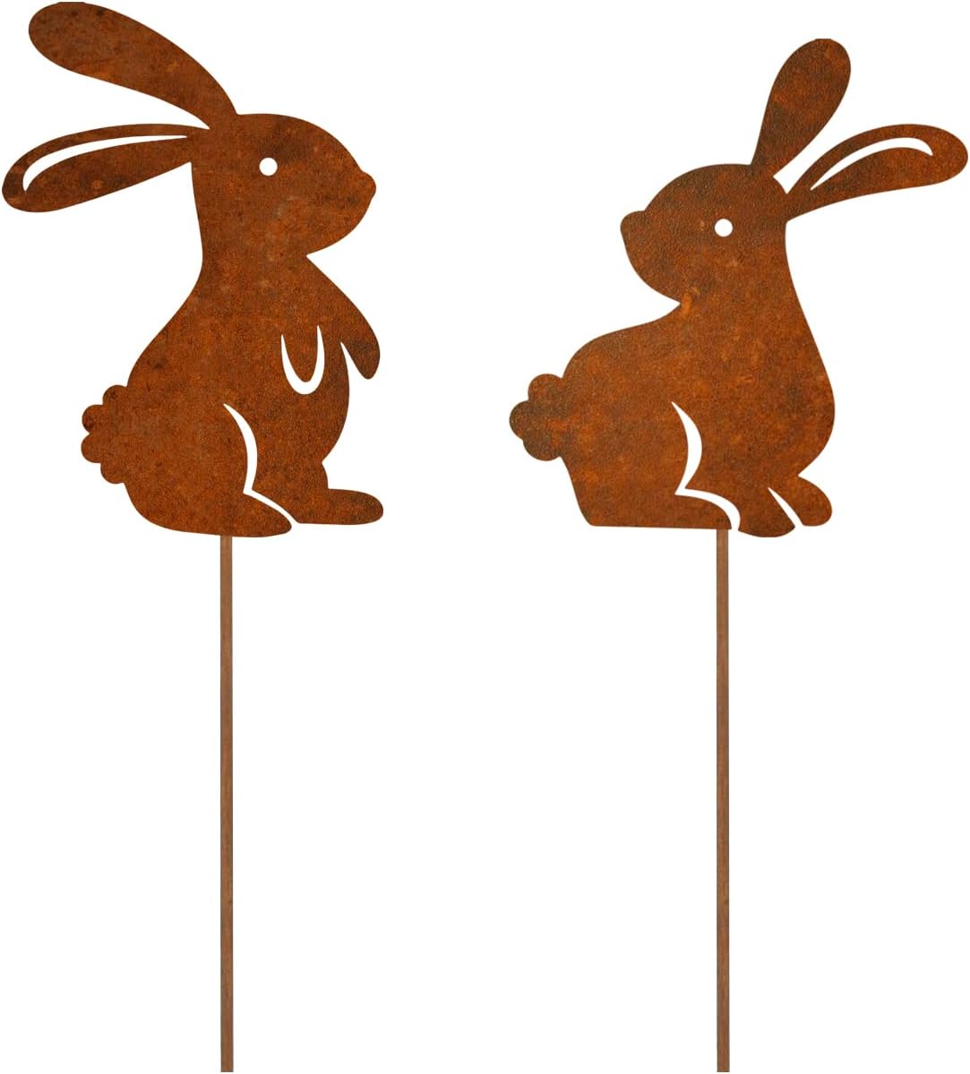 Zardzewiałe zajączki wielkanocne – zestaw 2 szt. – metalowa dekoracja ogrodowa z naturalną patyną