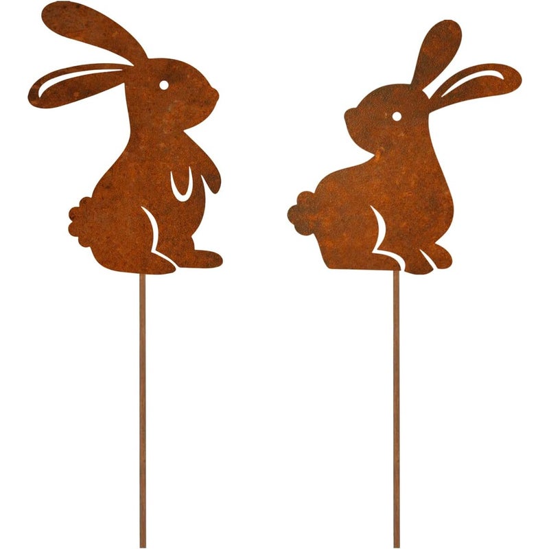 Zardzewiałe zajączki wielkanocne – zestaw 2 szt. – metalowa dekoracja ogrodowa z naturalną patyną