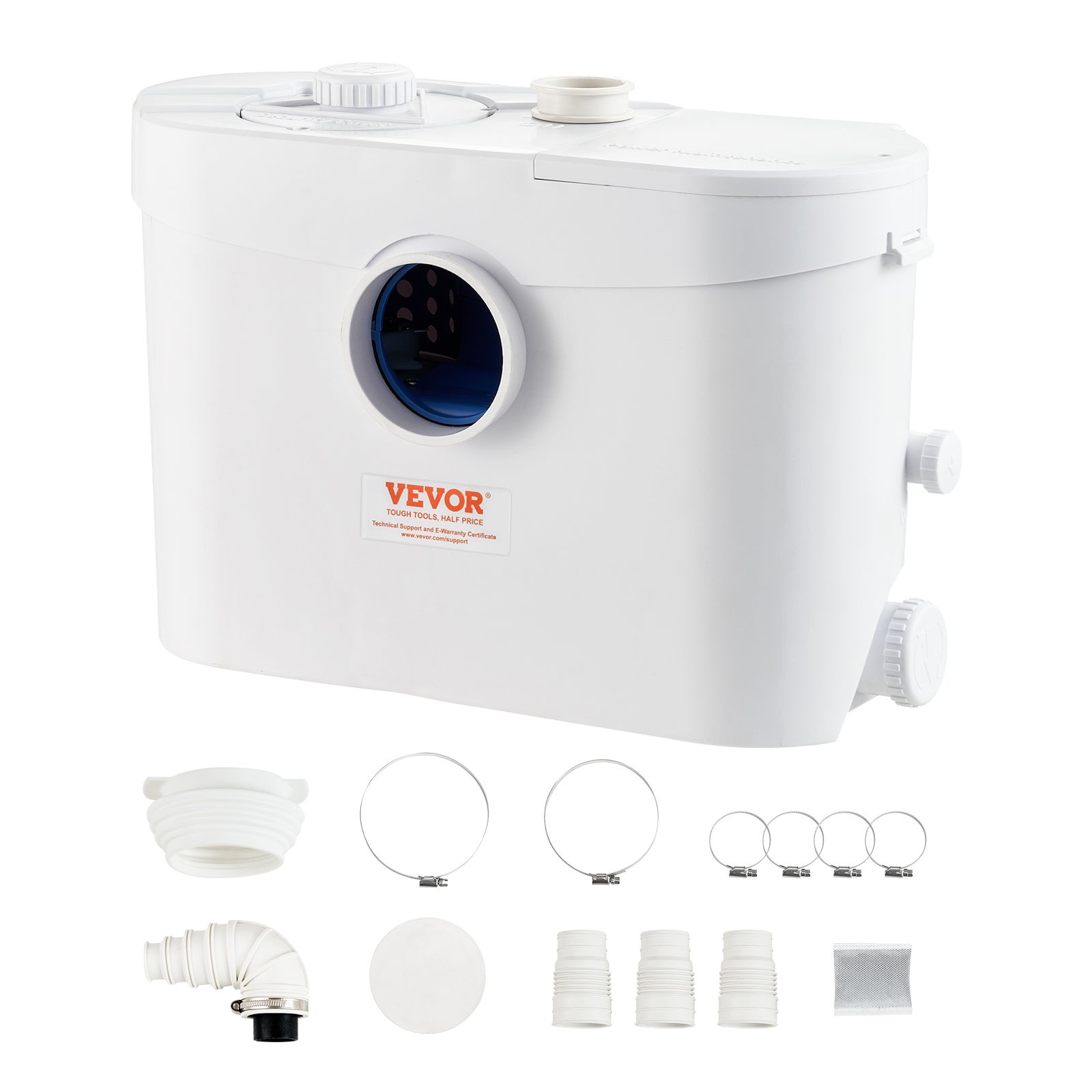Pompa Rozdrabniająca 700W VEVOR, 9600 L/h, 3 Wloty Wody, Wysokość 10 m, Pompa Ścieków do Toalety, Kuchni, Prysznica, Wanny, Piwnicy