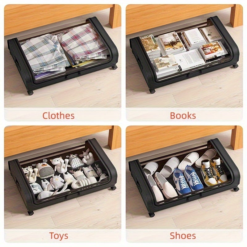 1 panier de rangement grande capacité sur roulettes, bac de rangement sous le lit pour vêtements, livres, jouets, couvertures et literie, noir - 5