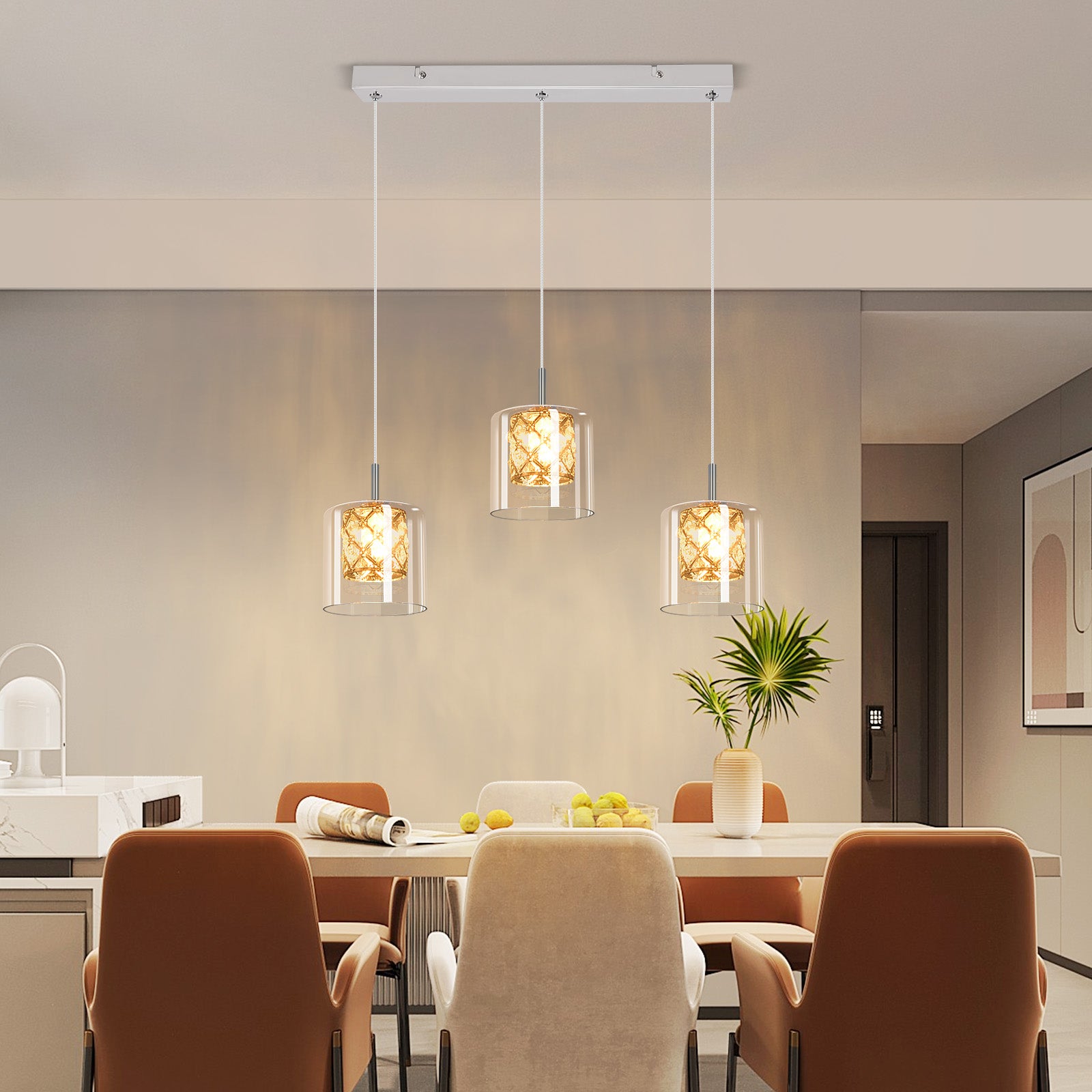 NETTLIFE Candeeiro Suspenso Mesa de Jantar G9 3 Lâmpadas Vidro Cristal Vintage 120cm Altura Ajustável Moderno para Sala e Jantar (Sem Lâmpadas) - 7