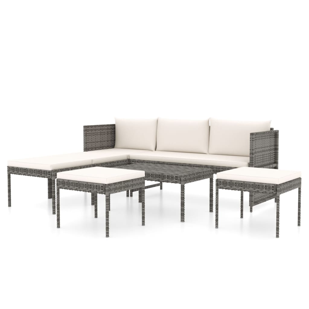 Maison Exclusive - 6 pcs conjunto lounge de jardim c/ almofadões vime PE cinzento - 2