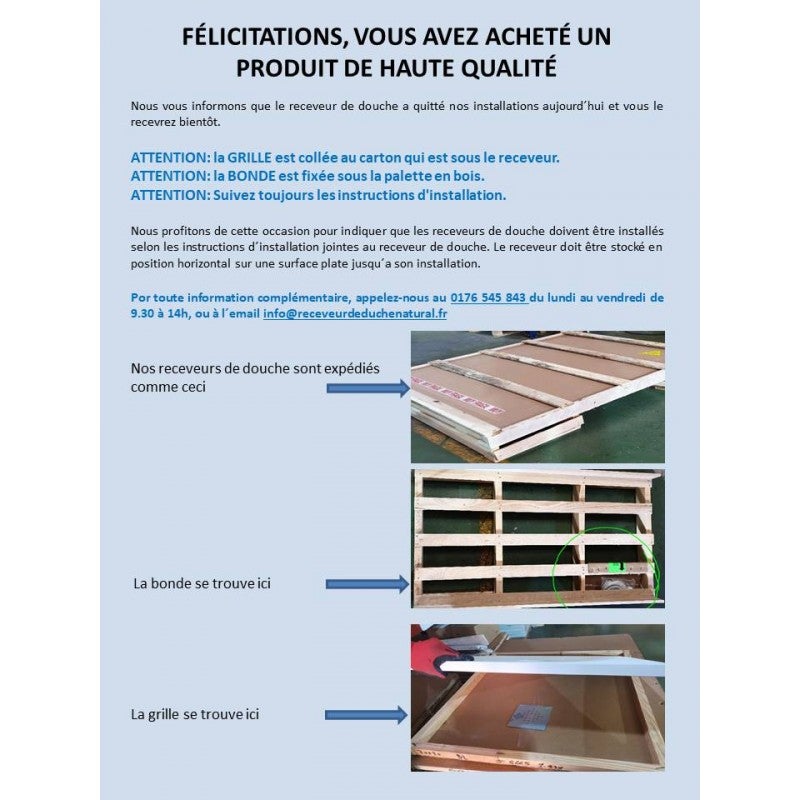 Receveur de douche 100x120 NATURAL Blanc extra plat + Bonde - 10