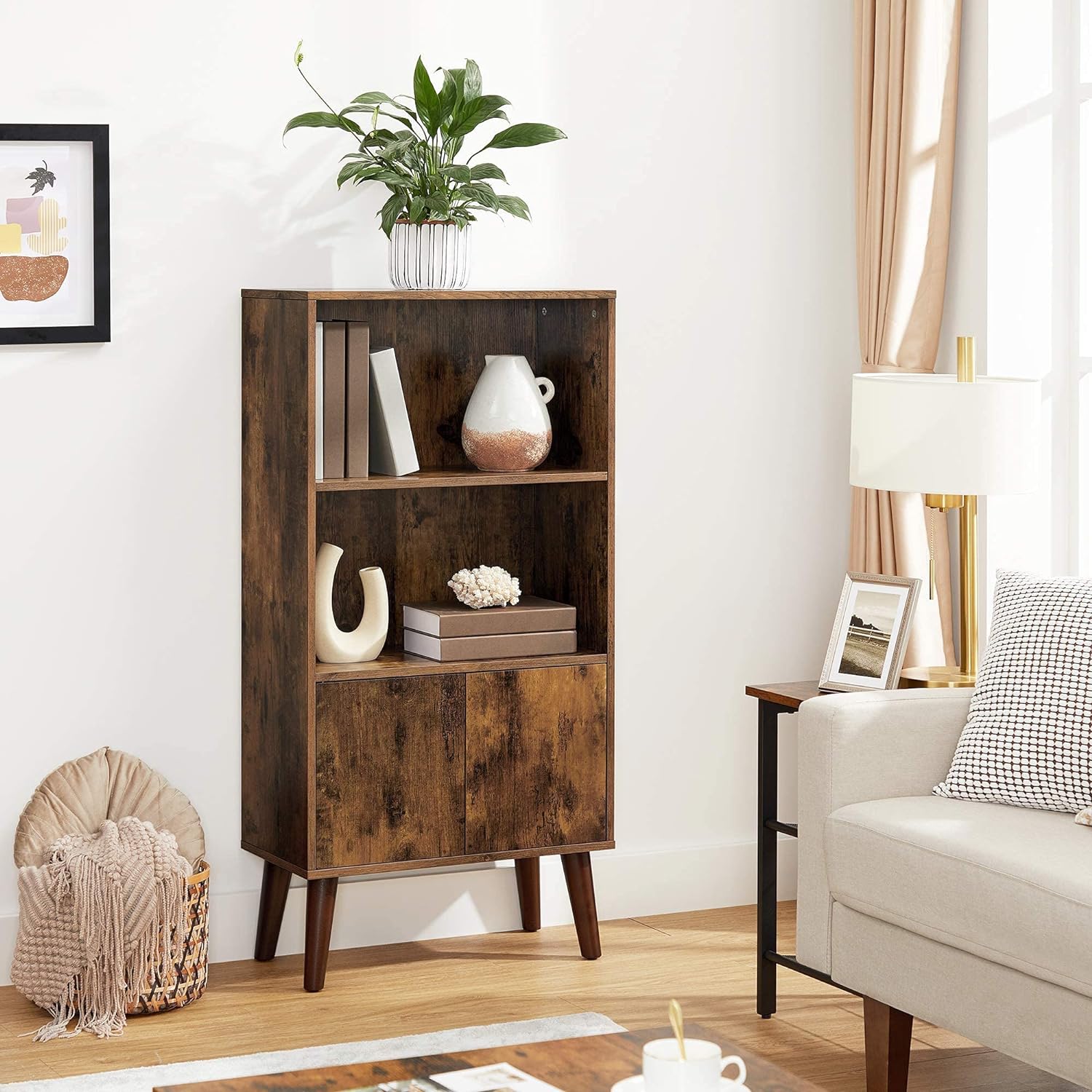 VASAGLE Bibliothèque LED à 6 Niveaux Avec Lumières Réglables - Meuble De Rangement Noir Boisé 30,3 X 60 X 178,6 Cm