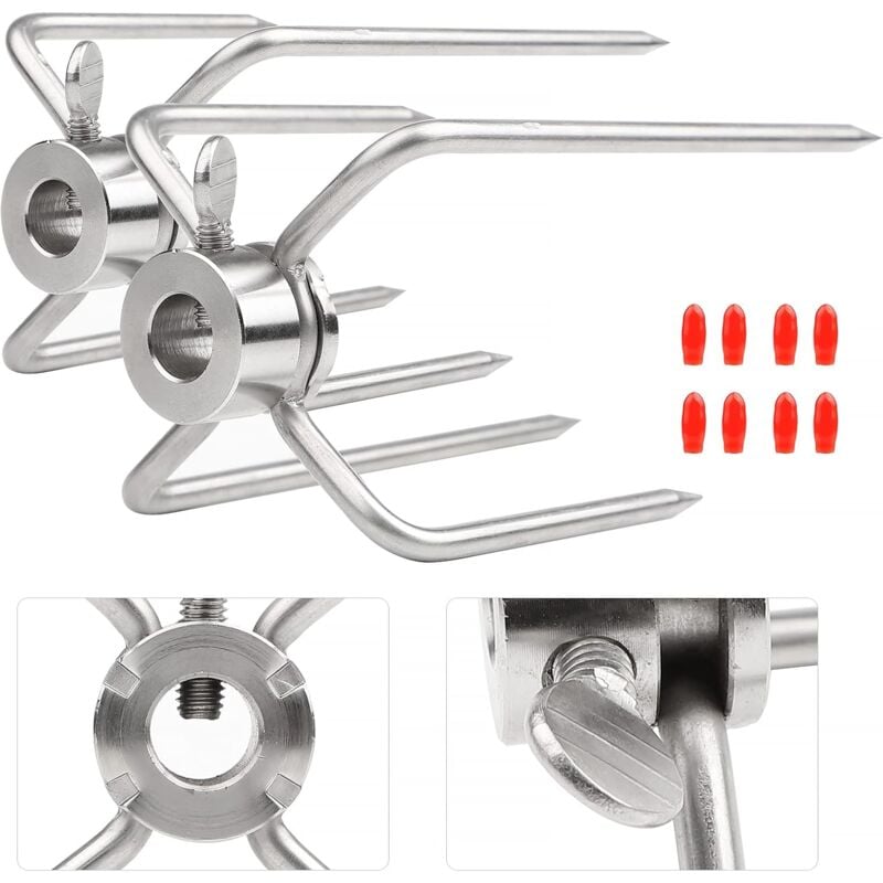2 szczypce do mięsa do rożna, Ø 12,5 mm, ze śrubą blokującą i czerwoną osłoną ochronną