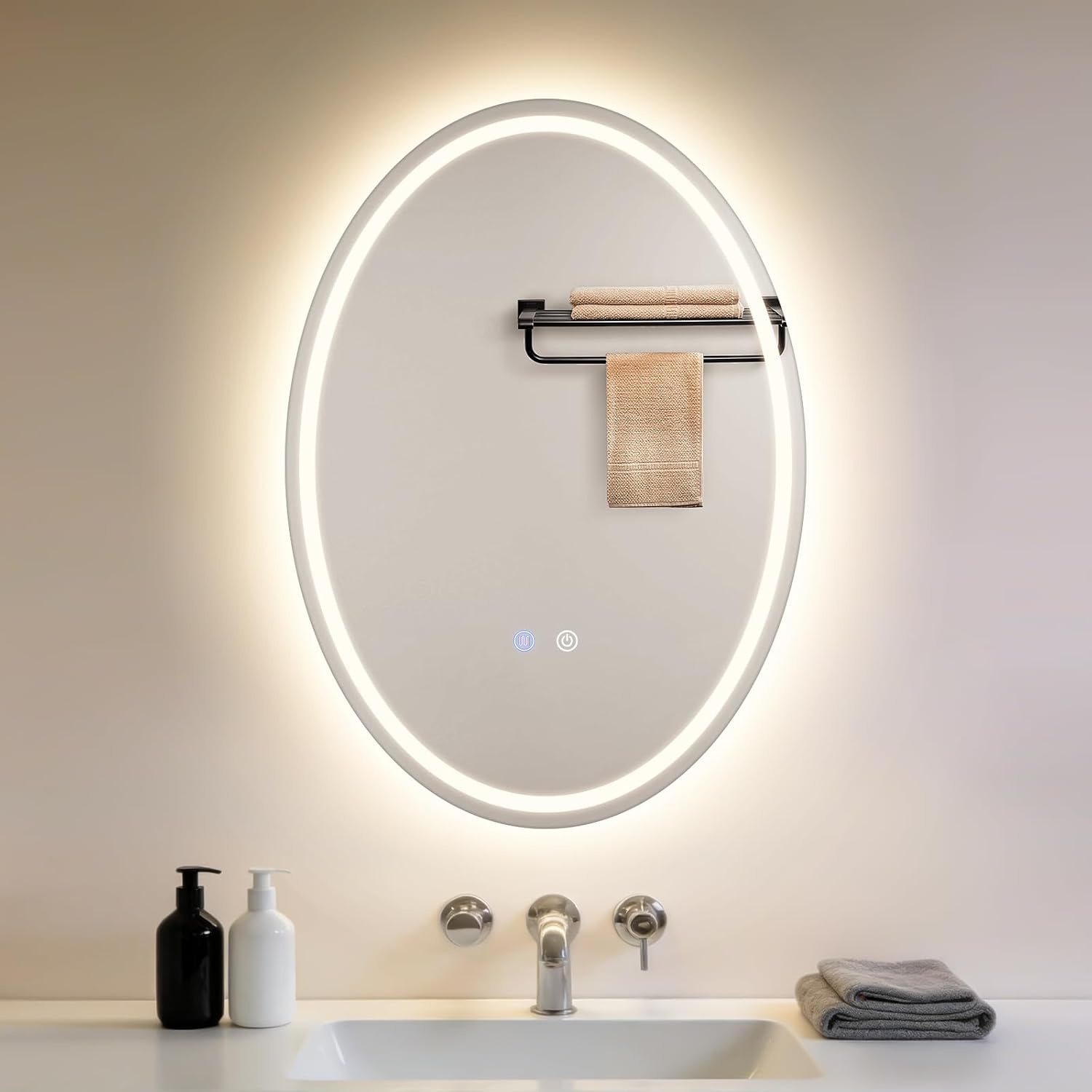 Zmh espejo de baño ovalado con iluminación led 50x70 cm pared ip44 táctil antivaho regulable 3000k-6500k