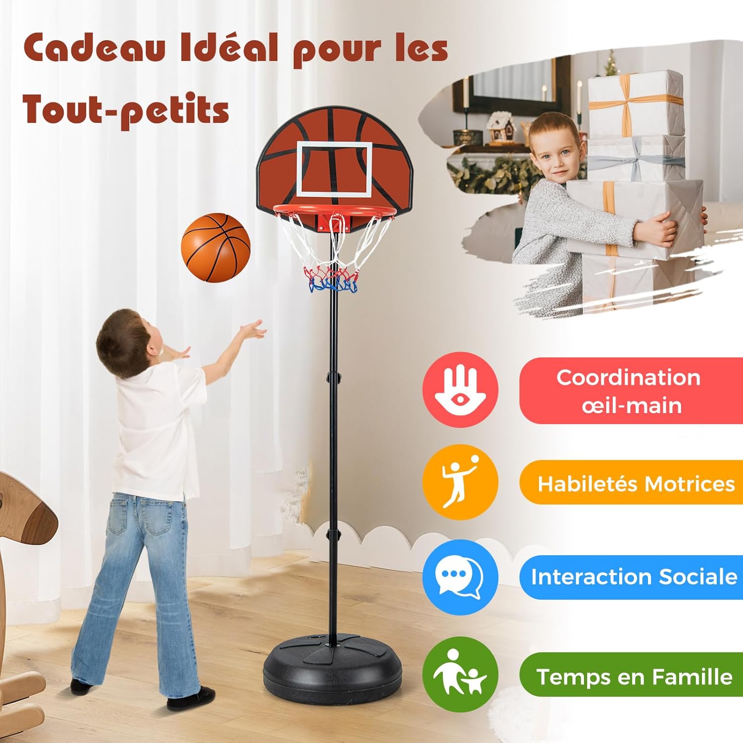 Canestro da Basket per Bambini da Esterno ed Interno, Canestro da Basket 2-in-1 con Bersaglio, 6 Freccette, Base Riempibile e Supporto per Can - 8