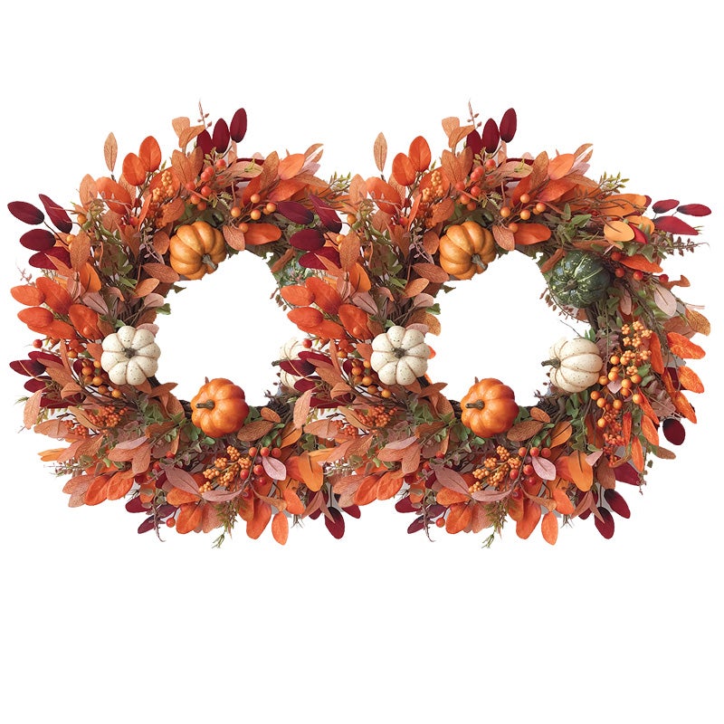Ghirlanda Autunnale Artificiale Per Porta - Decorazione Raccolto 40 Cm Con Foglie, Bacche E Tonalità Calde | Per Interni Ed Esterni