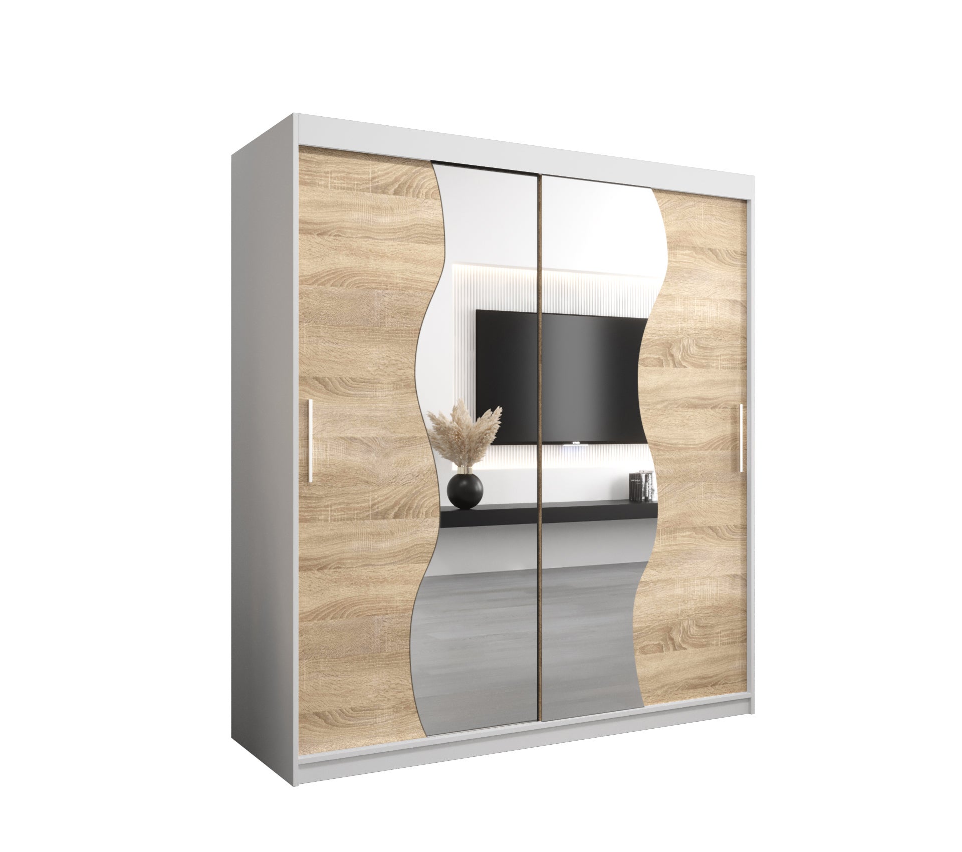 Szafa przesuwna garderoba MADRYT 180 x 62 x 200 cm Biały + Sonoma - Abiks Meble
