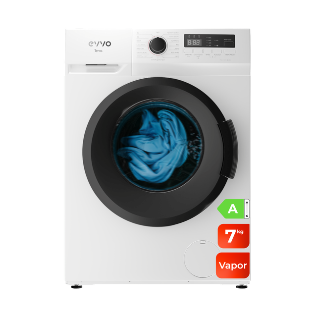 Máquina de Lavar Roupa EVVO Terra 7, 1200 rpm, 7kg, Classe de Energia A, Motor Inversor, 15 programas, Lavagem Rápida 15', Arranque Retardado, Branco