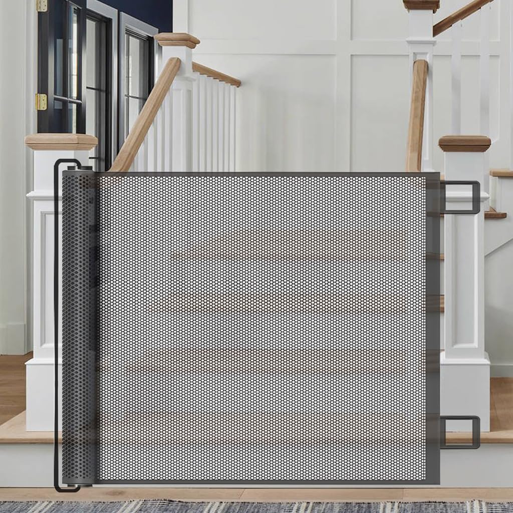 Portão de segurança retrátil e extensível, preto, 130 x 78 cm, para bebês, crianças e cães - Proteção para escadas, corredores, uso interno e externo. - 6