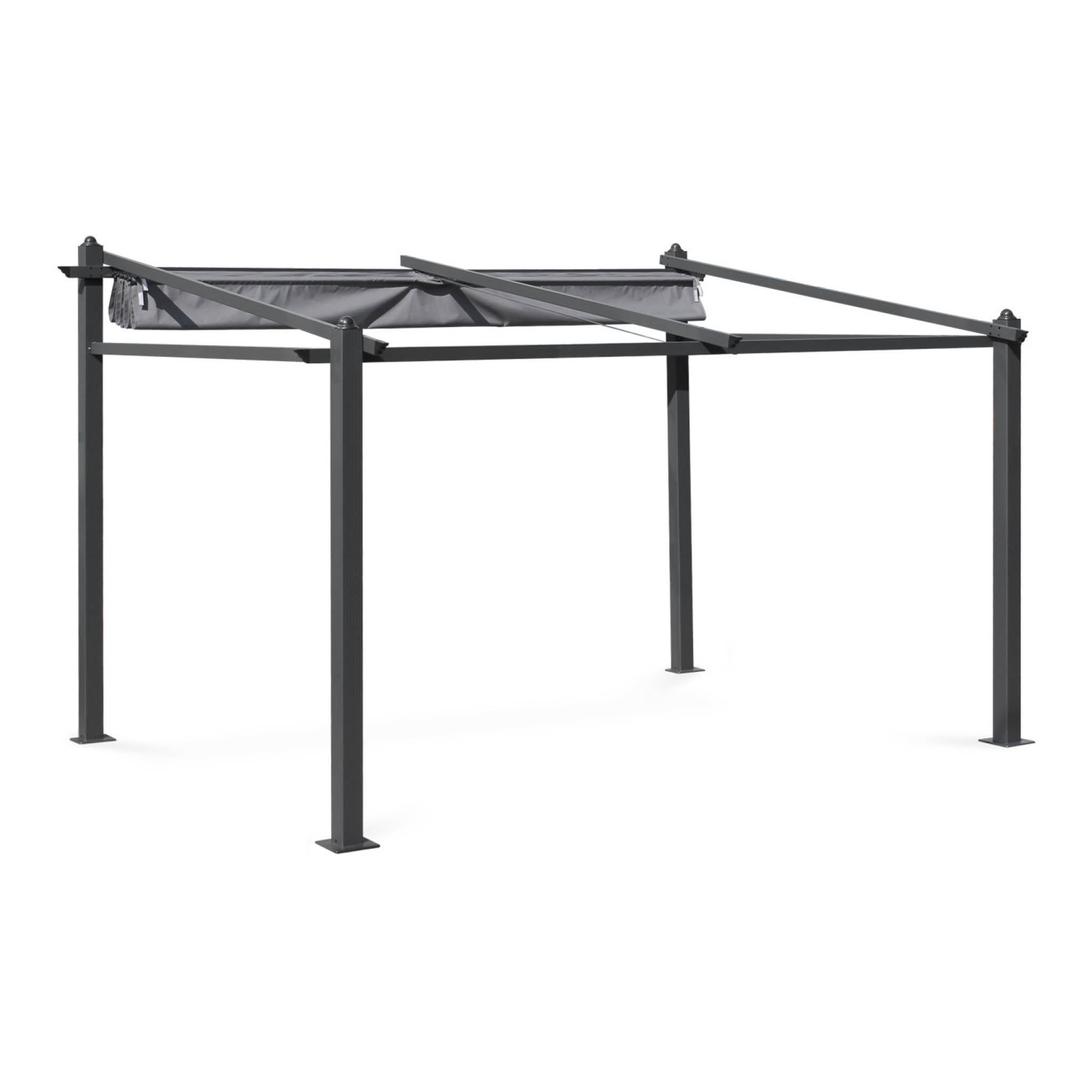 Pérgola 3x4m de aluminio con cubierta corredera, Murum, Gris, 355x290x251 cm - 2