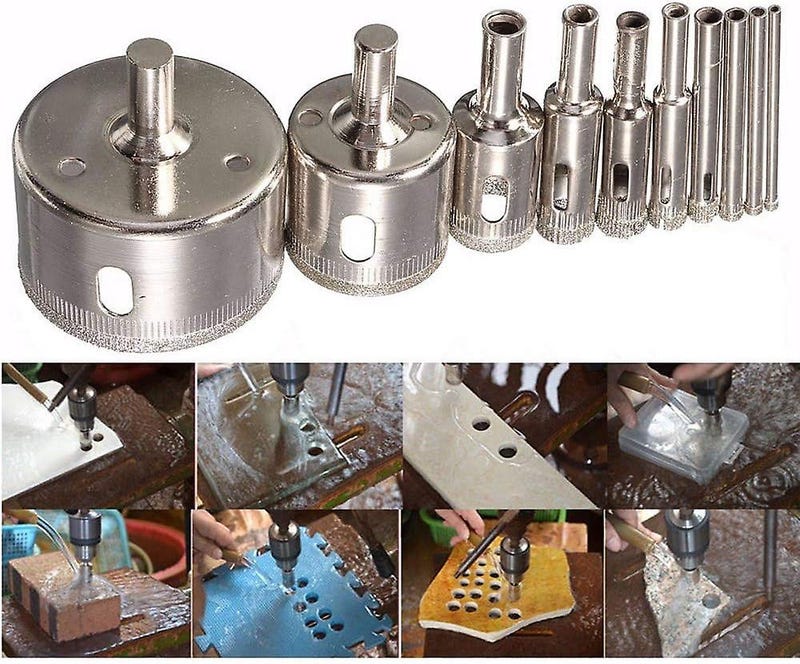 Lot de 10 forets diamantés 8-50 mm pour scie cloche et couteau pour verre, marbre, granit - 2