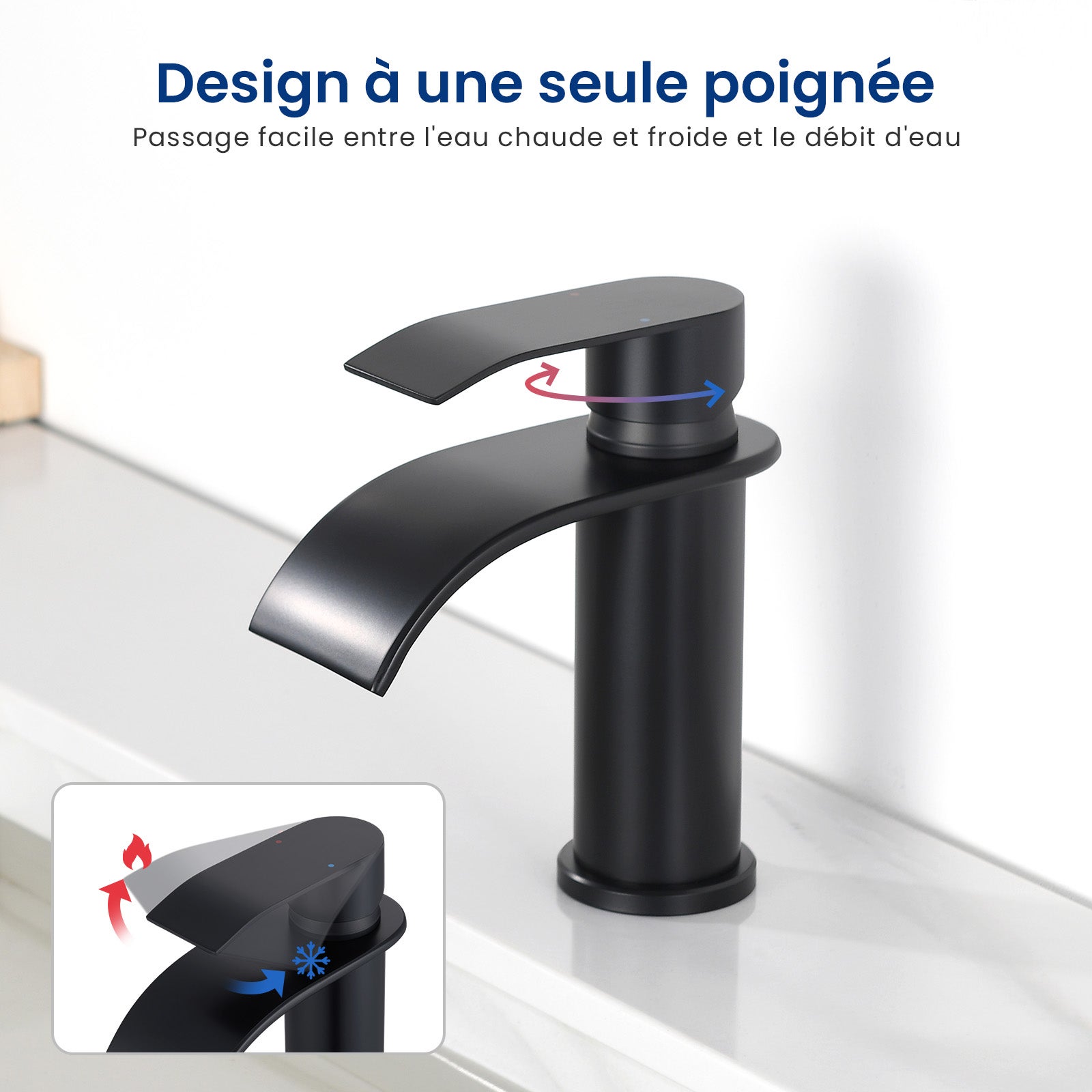 CECIPA MAX Robinet de lavabo en Acier inoxydable Mitigeur de lavabo Noir Mitigeur M Robinet salle de bain en cascade - 2