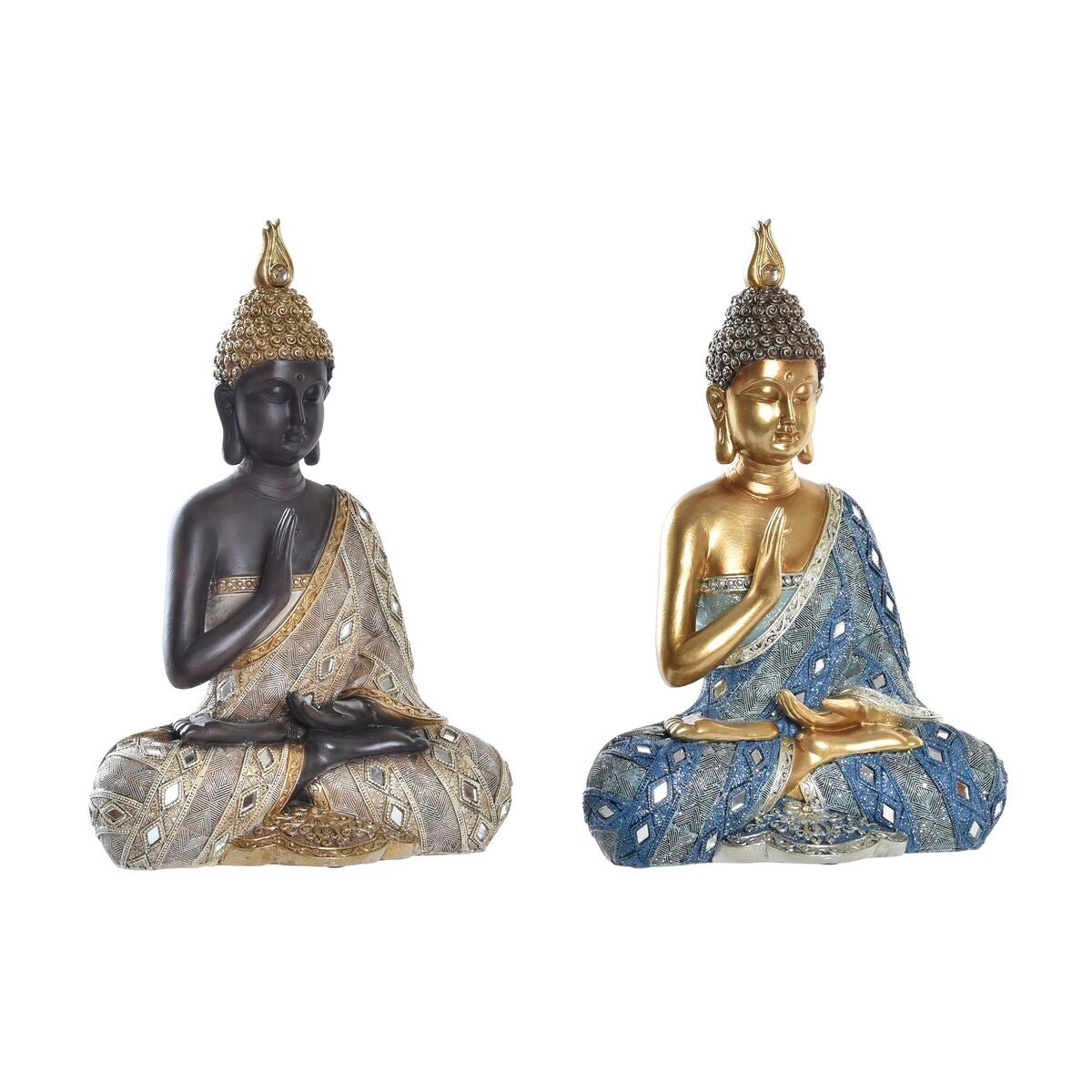 Figura decorativa dkd home decor azul dorado marrón buda resina (24 x 12 x 34 cm) (2 unidades)
