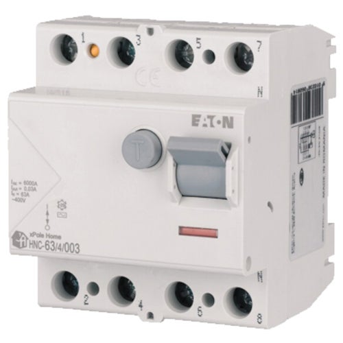 Wyłącznik różnicowoprądowy RCD 3-fazowy 63A 30mA typ AC 4-biegunowy 4P (230V / 400V AC) 4-modułowy EATON