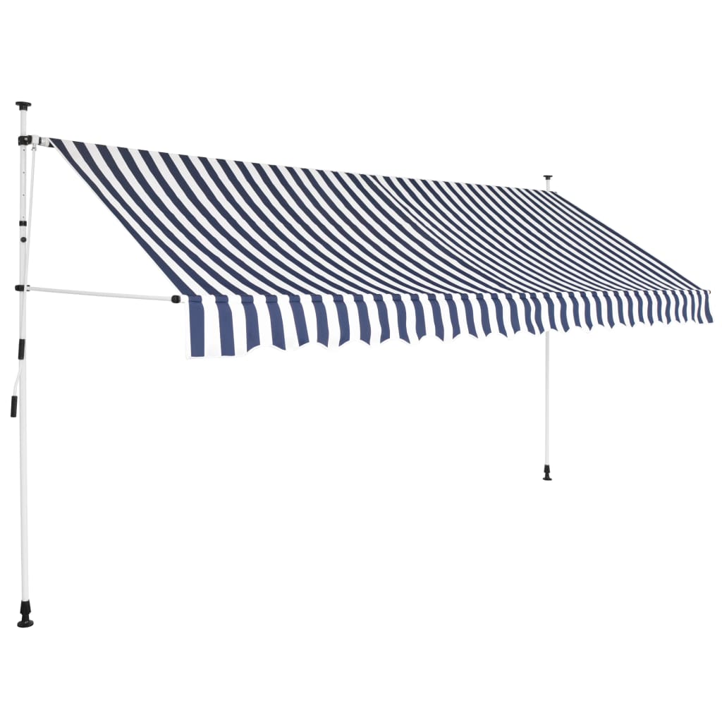 Toldo manual retráctil | toldo parasol | marquesina 400 cm azul y blanco a rayas cfw19124