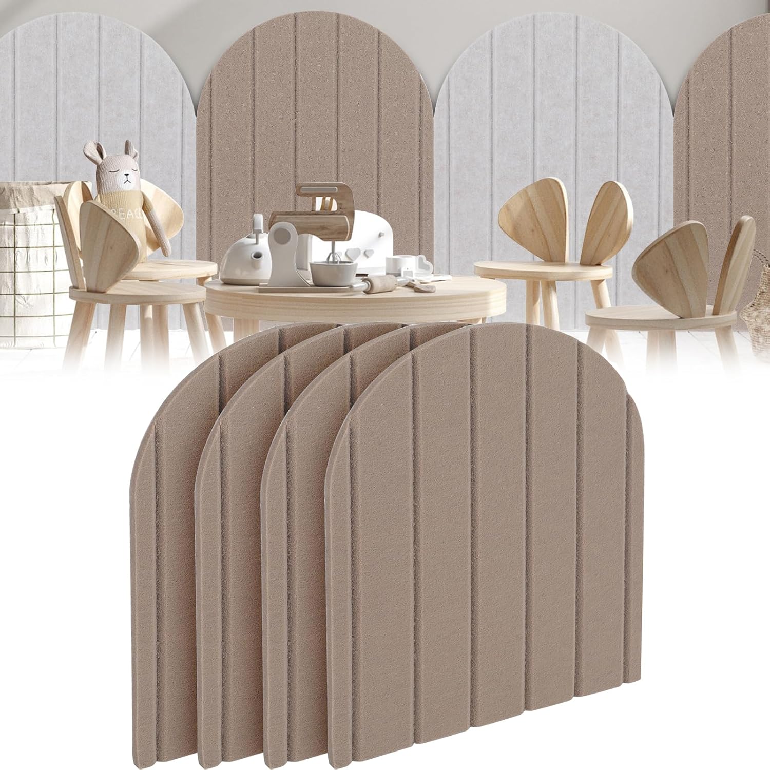 Paneles de pared 3d, paquete de 16, 32 x 43 x 0,9 cm, fieltro protector de pared, panel adhesivo insonorizante, resistente a golpes - camel