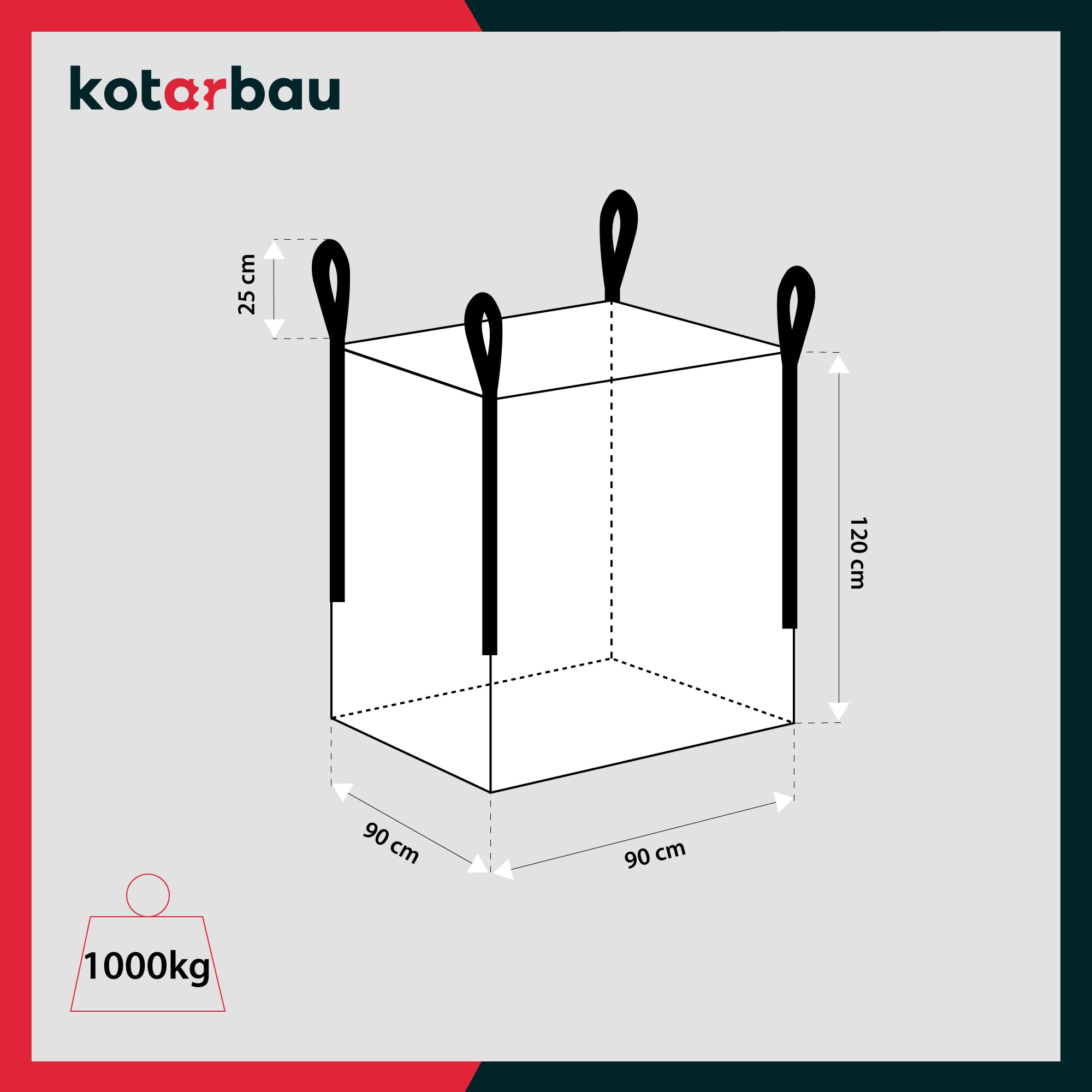 Sac Big Bag Vide, Sac Gravat Chantier 90 x 90 x 120 cm 1000 kg 2 pieces - KOTARBAU - 3