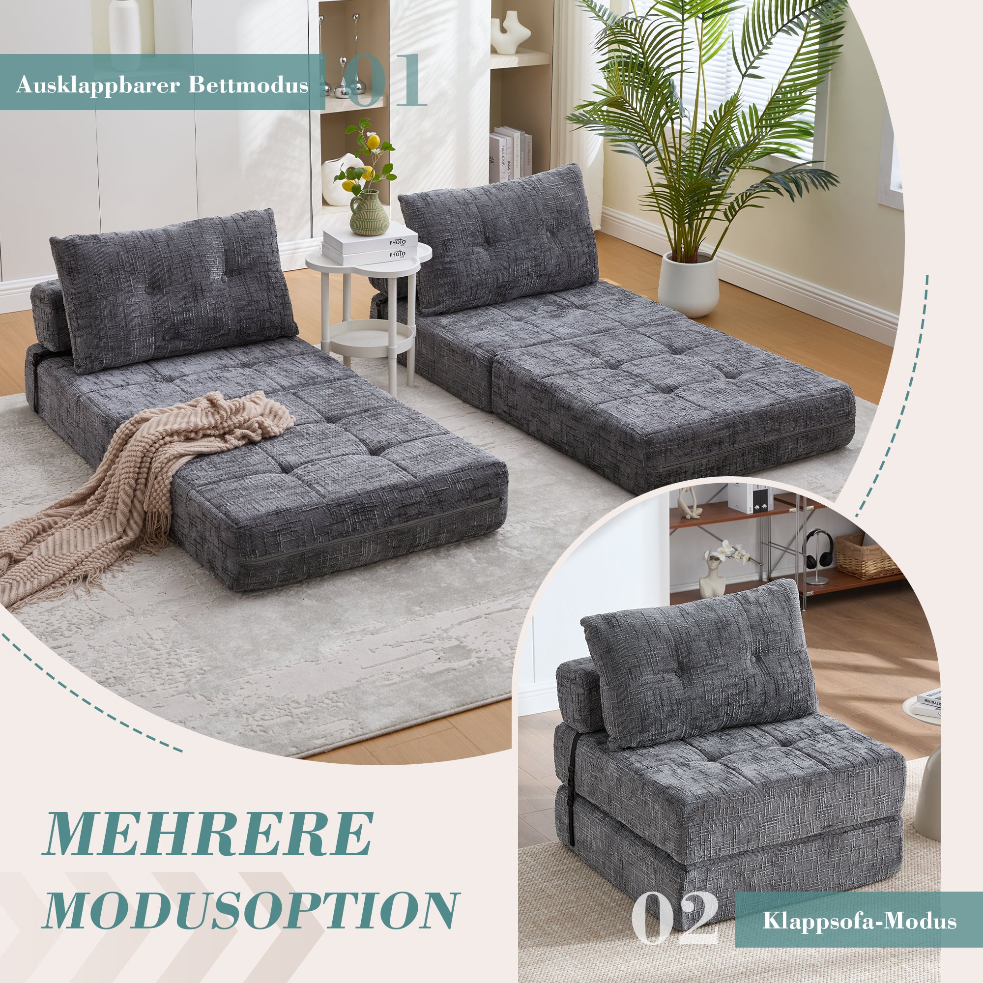 Canapé-lit pliable, canapé-lit avec coussins, matelas pliable avec dossier, canapé pliant portable, canapé de sol confortable pour salon et chambre - 4