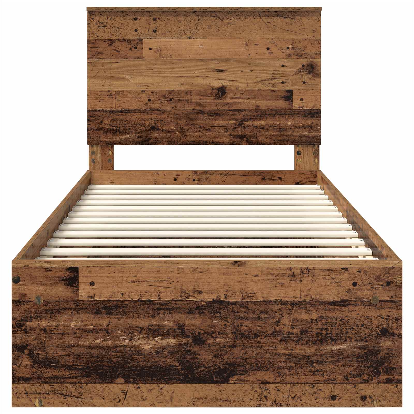 Cadre de lit, finition bois ancien, en bois de pin massif, pour la chambre, 75 × 190 cm - 7