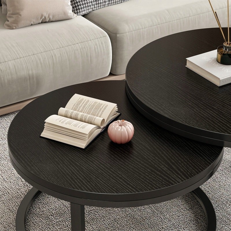 Stolik kawowy okrągły zestaw 2 stolików czarnych nowoczesne - 4