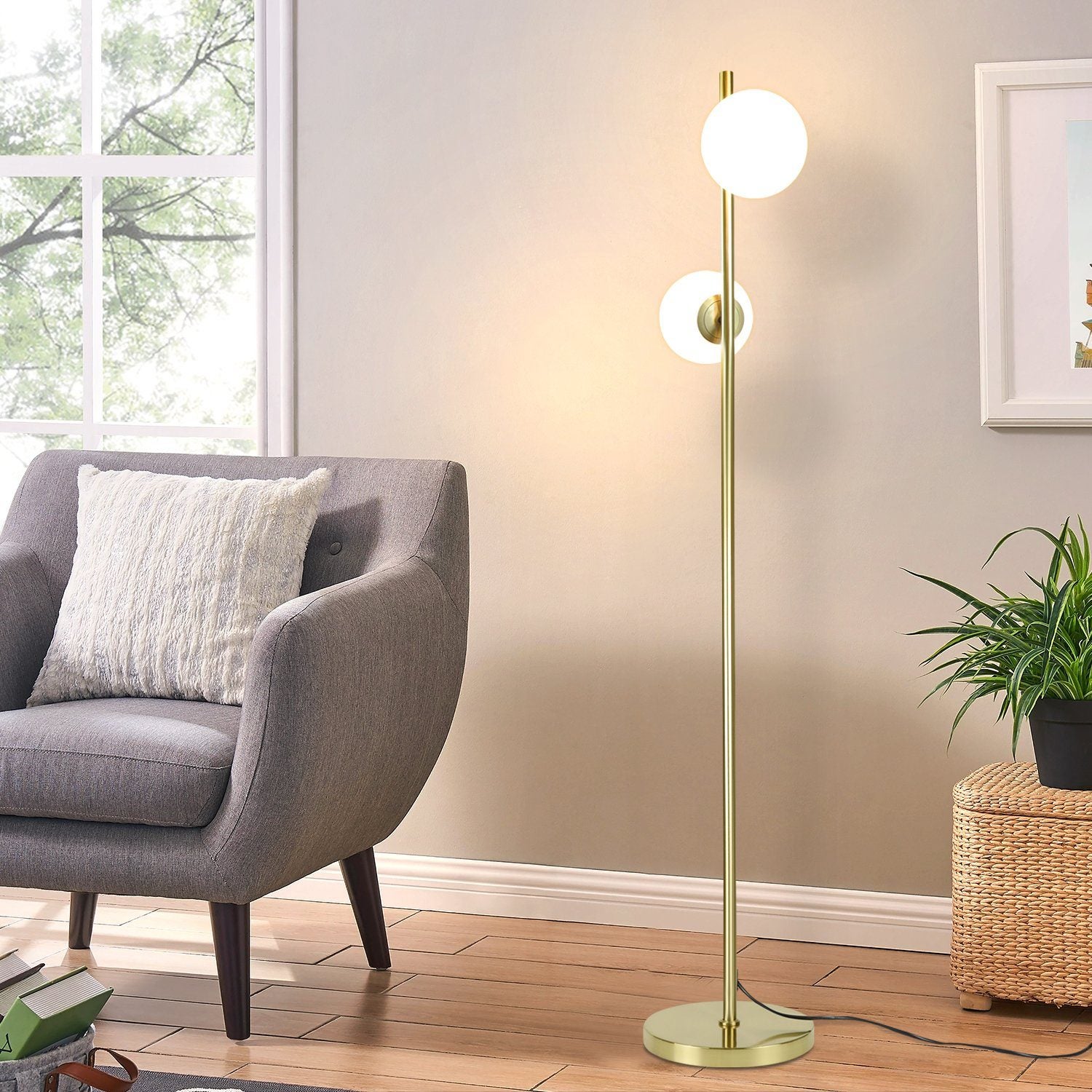 NETTLIFE Lampadaire Salon Moderne - Gold Design Lampadaire E27 Douille Lampe de sol avec interrupteur à pied -166cm （Sans source） - 9