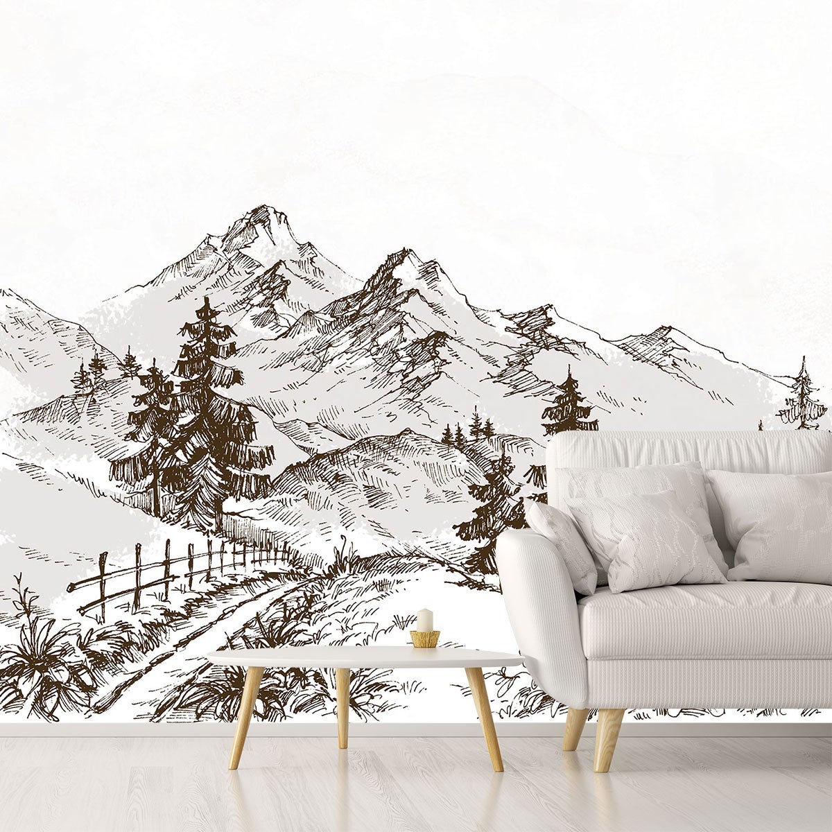 Papel pintado dibujo de pastos de montaña