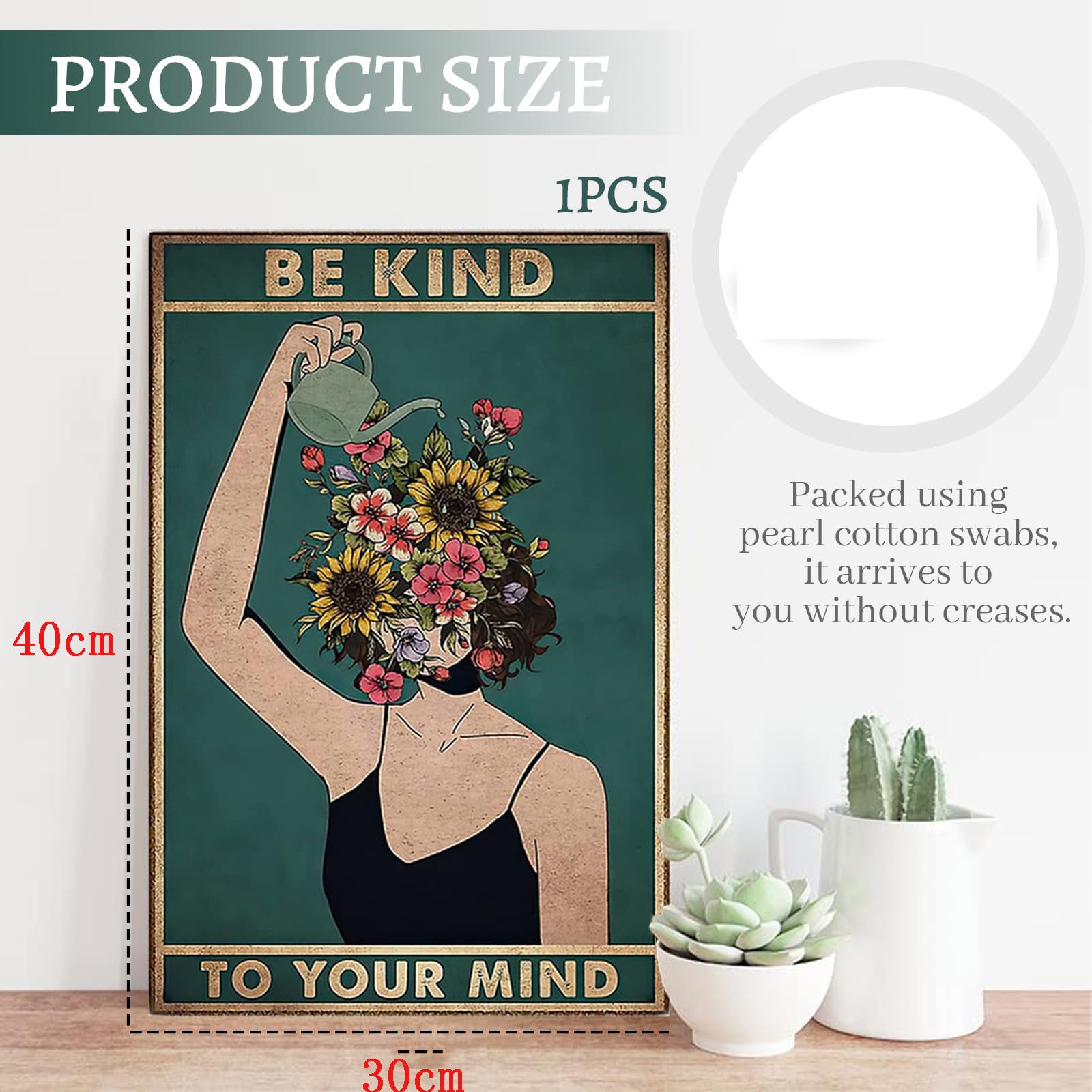 Affiche vintage 30x40cm, décoration murale avec cadre photo, art mural soyez gentil avec votre cœur, convient au salon ou au bureau - 3