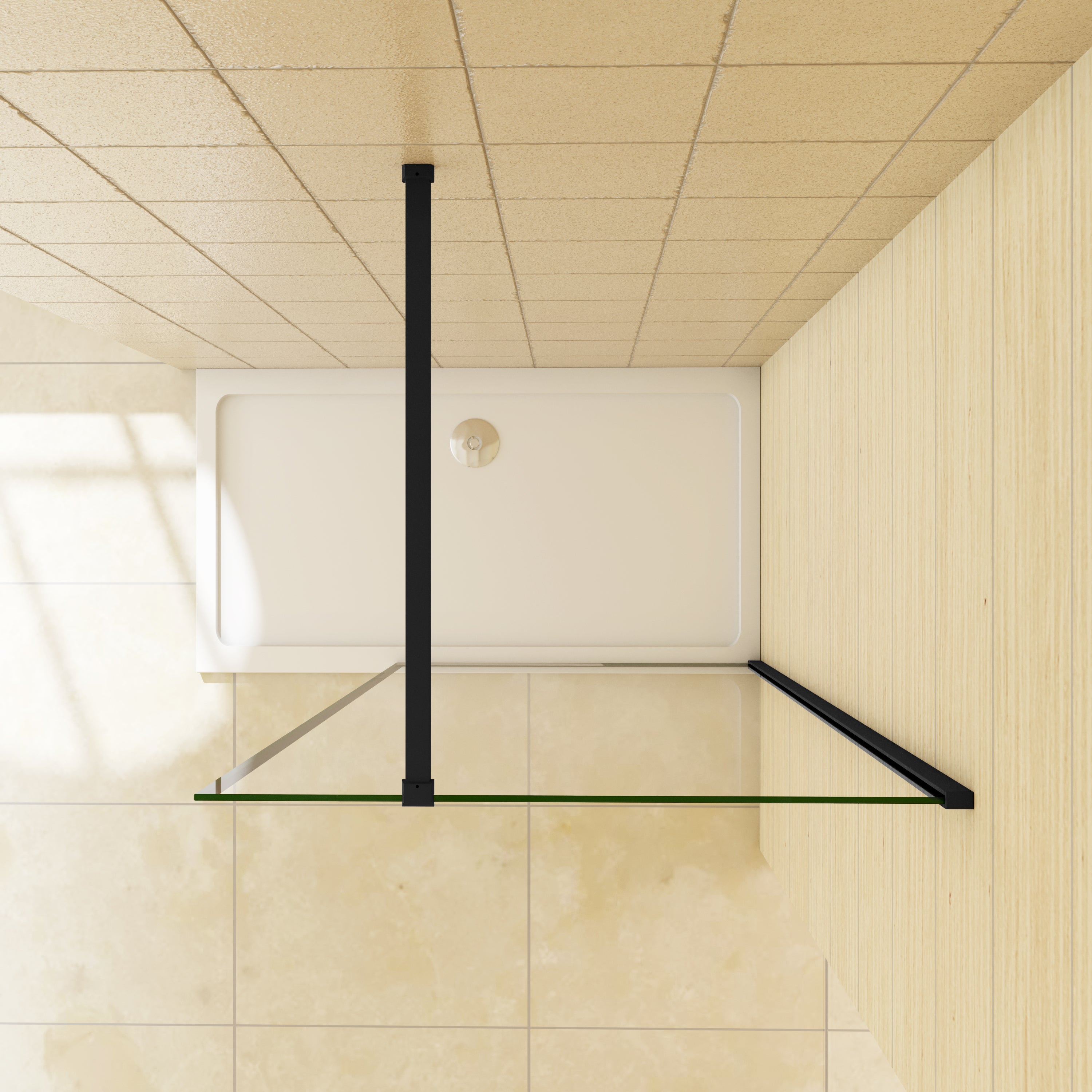 Ducha Casa 100x200cm Panel de ducha frontal 1 hoja perfil negro, 8mm cristal templado antical, serigrafía rodeada, barra 90cm - 3