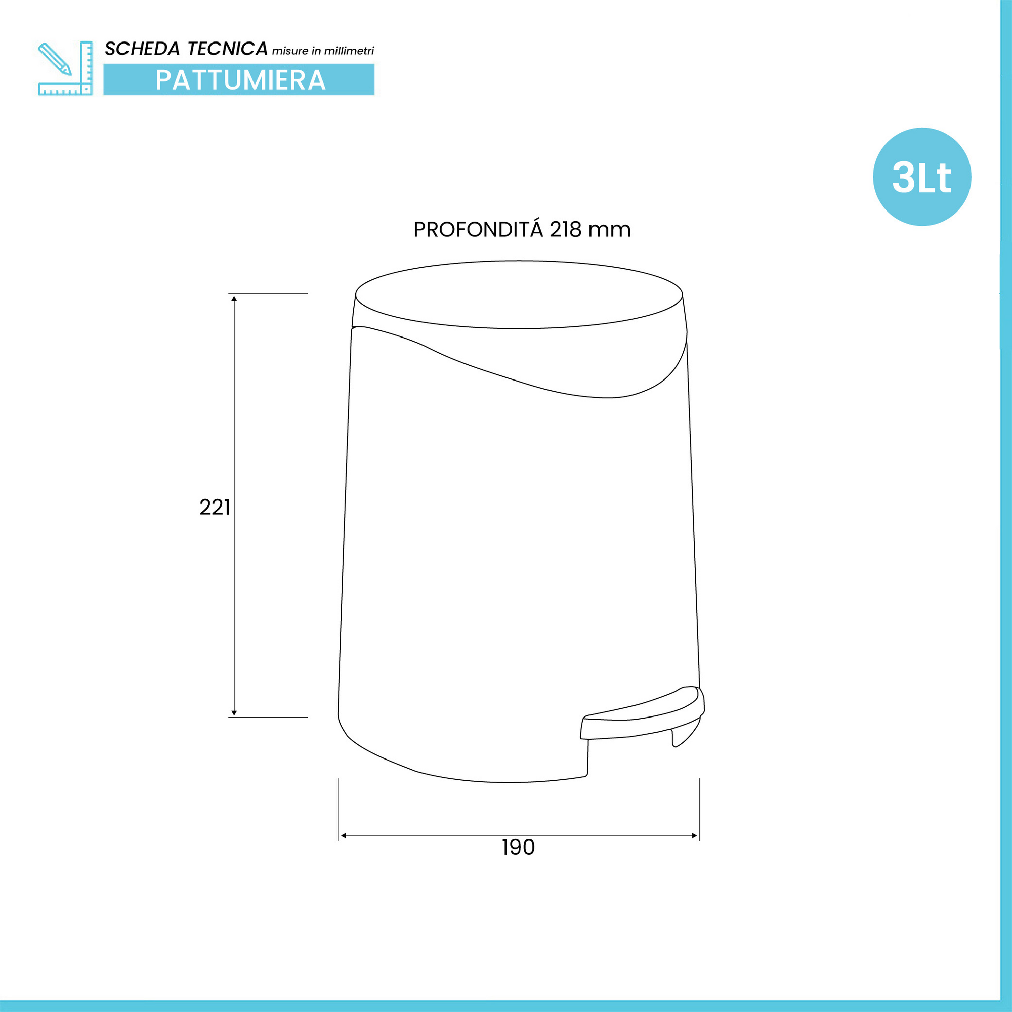 Poubelle de salle de bain en plastique gris mat 3 litres avec pédale - 3
