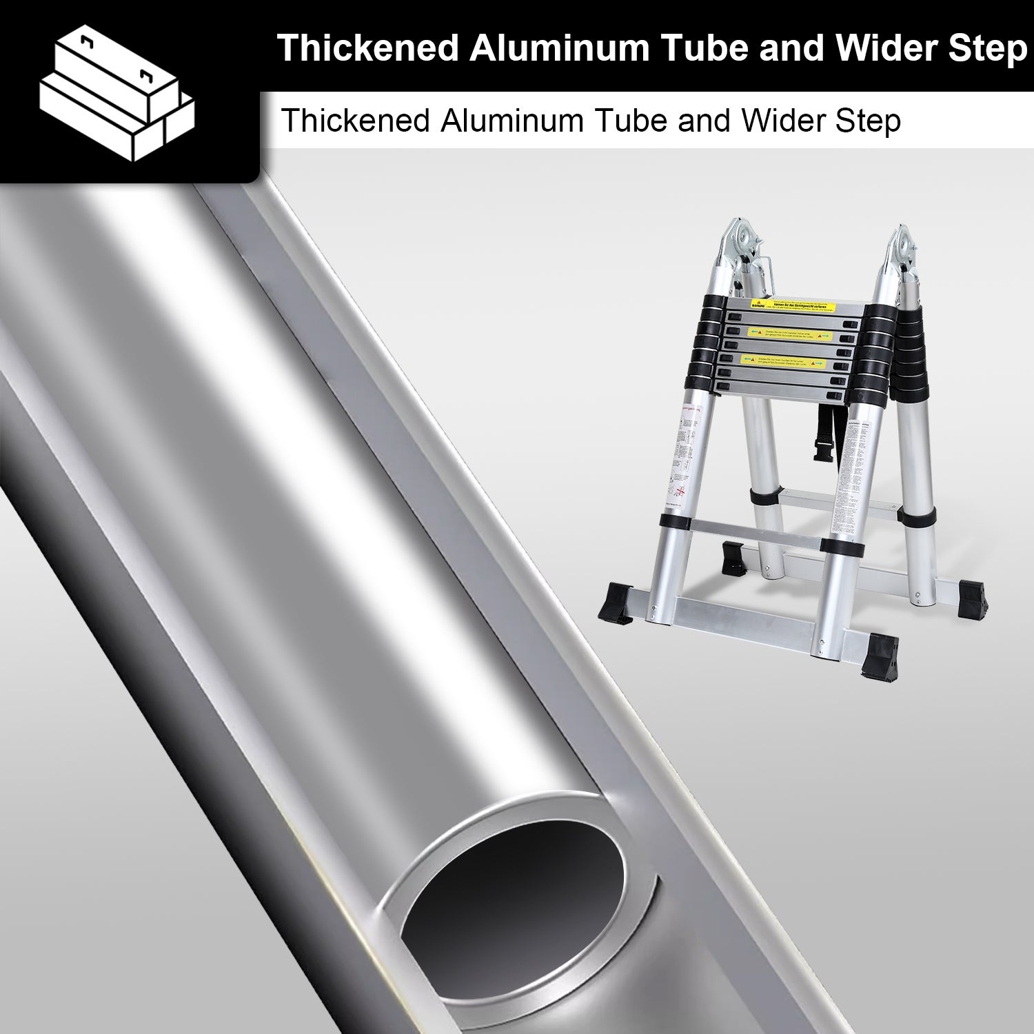 Aluminium Échelle pliante 2,5m+2,5m Télescopique Pliable avec Mains Courantes Amovibles, Éxtensible Échelle Droite Simple, Charge max 150 kg - 4