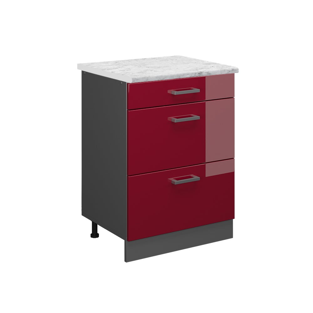 Vicco Szafka dolna do kuchni R-Line, Czerwony połysk, 60 cm BR Marmur