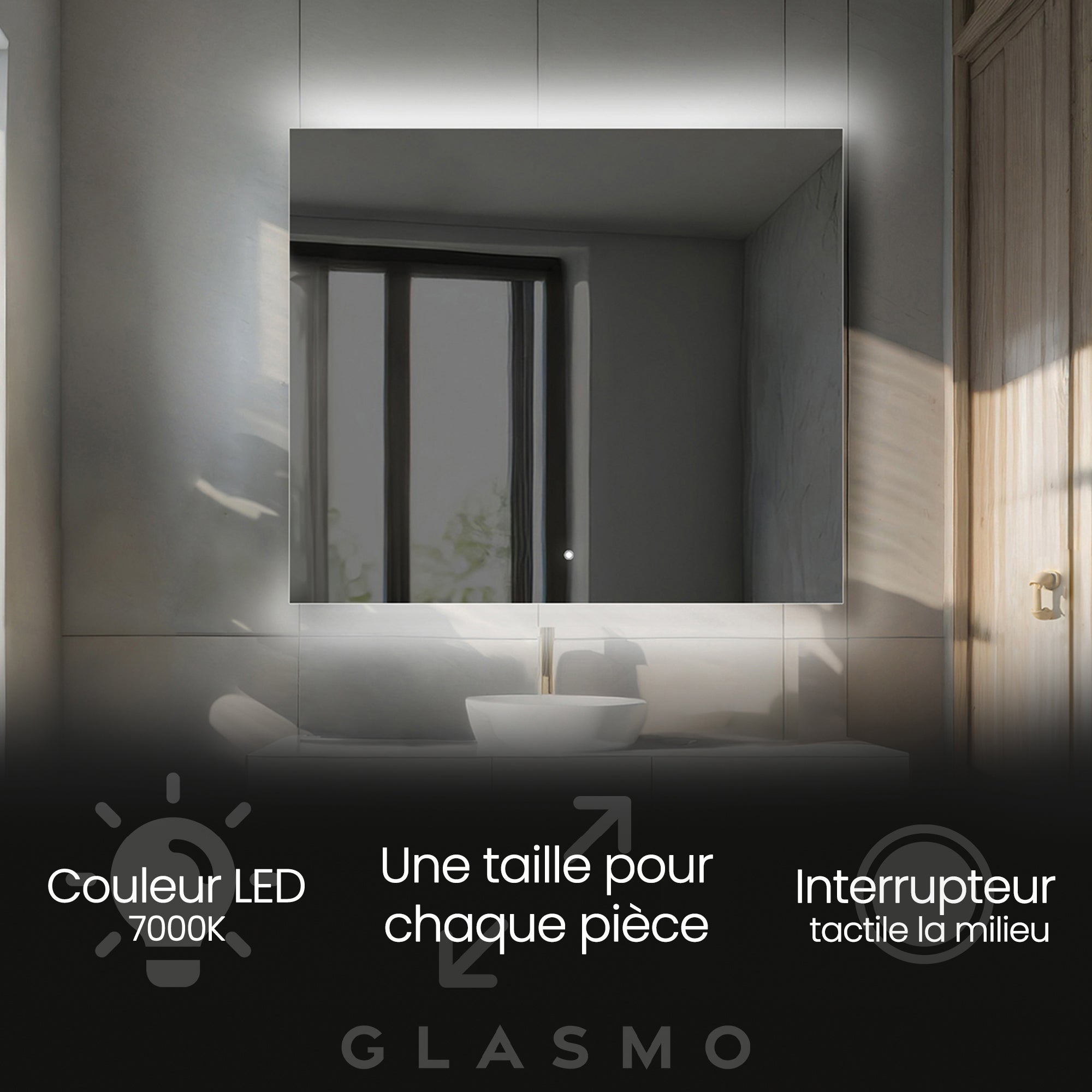 Espejo con iluminación led para baño - eliza | 120x80 cm | espejo led luminoso | blanco frío 7000k | interruptor táctil