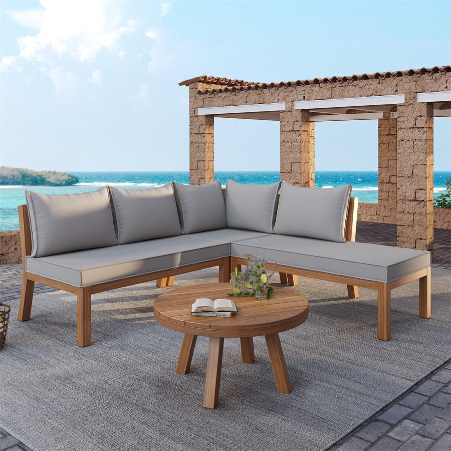 Set di mobili da giardino in legno massiccio di acacia, divano