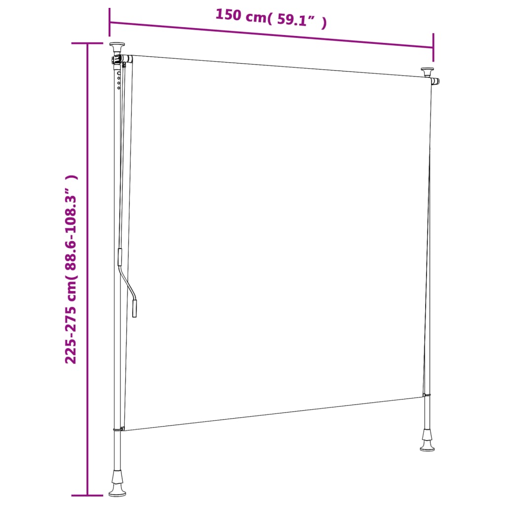 Store roulant d'extérieur orange et blanc 150x270cm tissu acier - 9