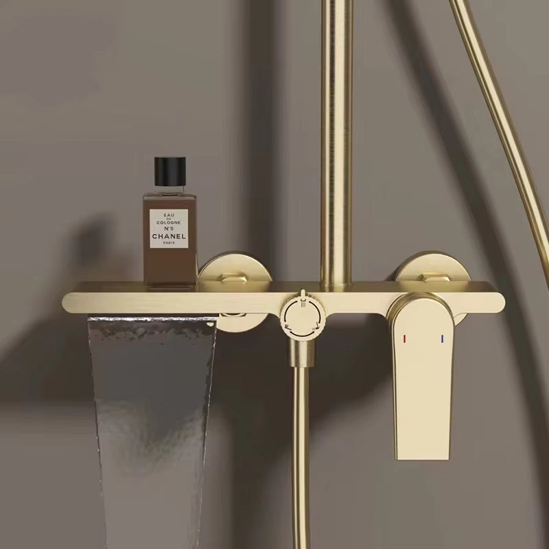 Ensemble de robinetterie de douche pour salle de bain, pomme de douche effet pluie, mitigeur de douche avec douchette, doré - 5