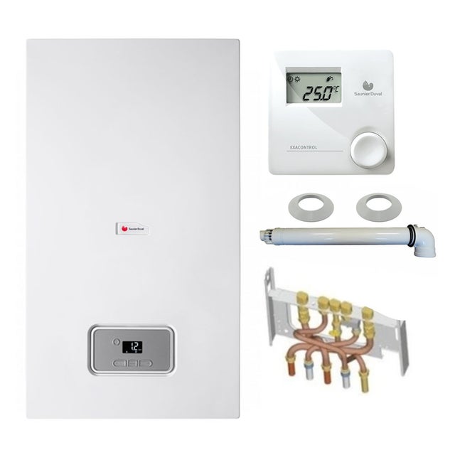 Chaudière Gaz Condensation SemiaFast Condens Saunier Duval 25 kW Complète (Ventouse + Douilles + Dosseret) avec Thermostat Filaire