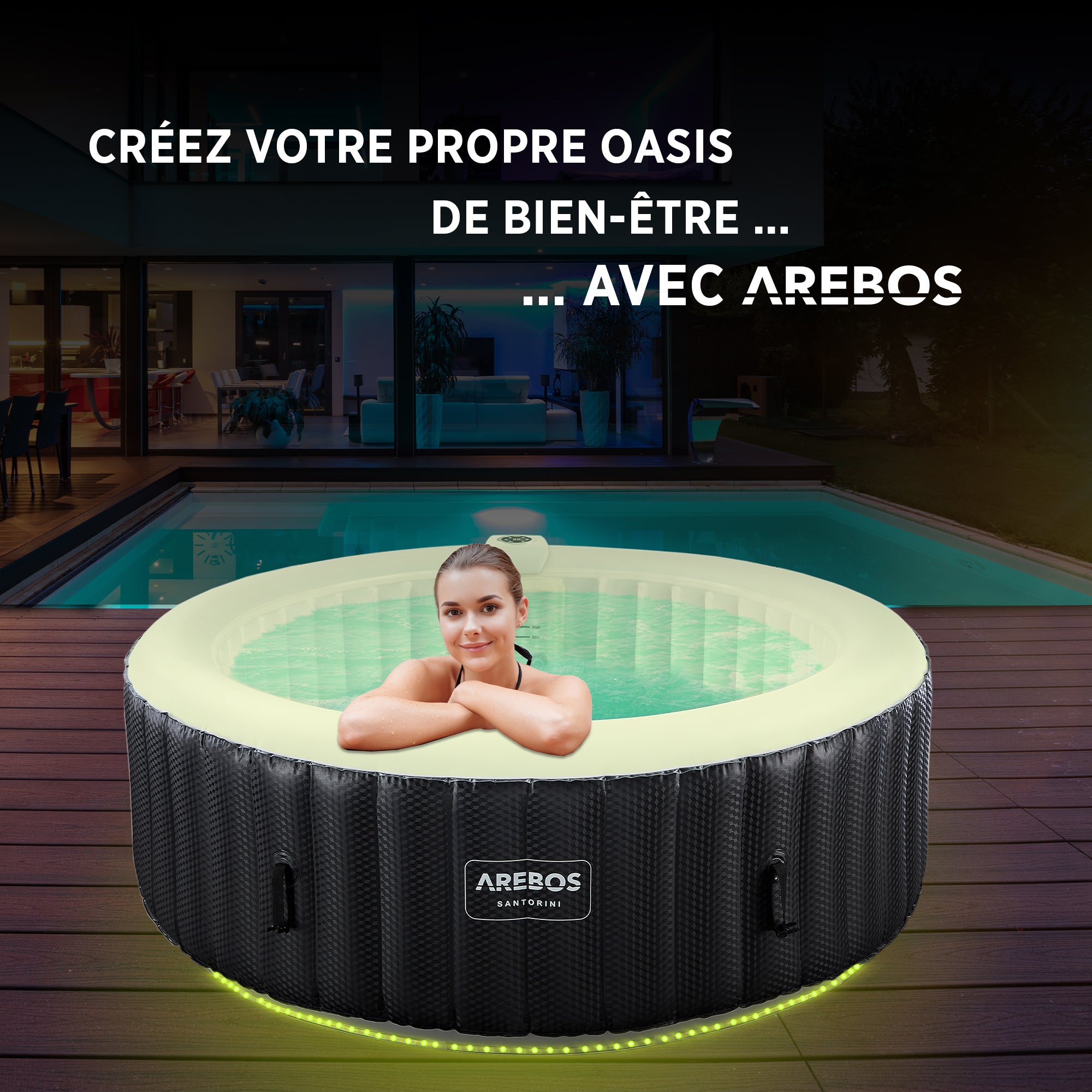 AREBOS Spa Gonflable Gonflable Automatique ⌀ 208 cm 6 Personnes Bande ...