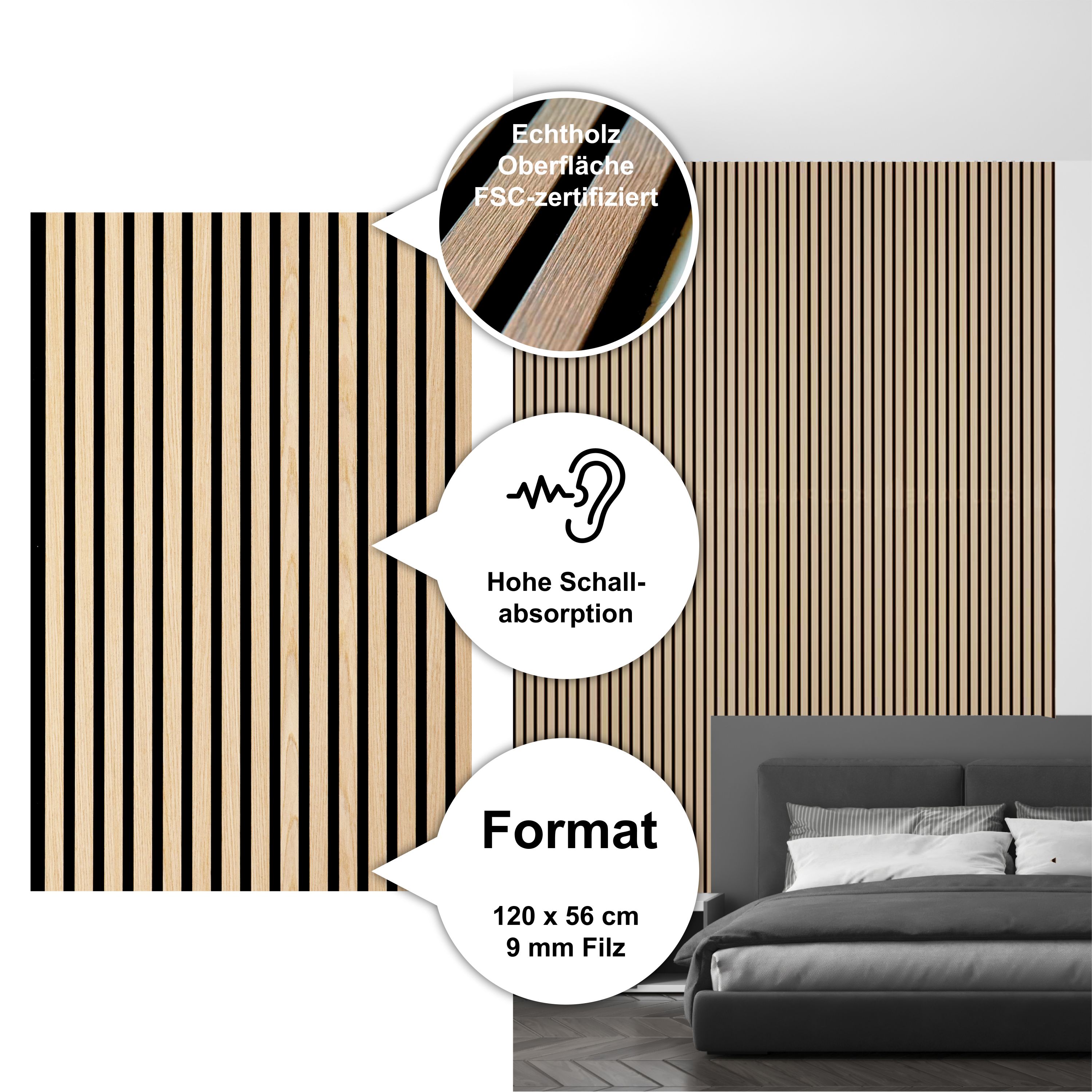 Panneaux Acoustiques 118x60cm Avec Placage Bois Véritable - Solution Mur à Lamelles Pour Meilleure Acoustique